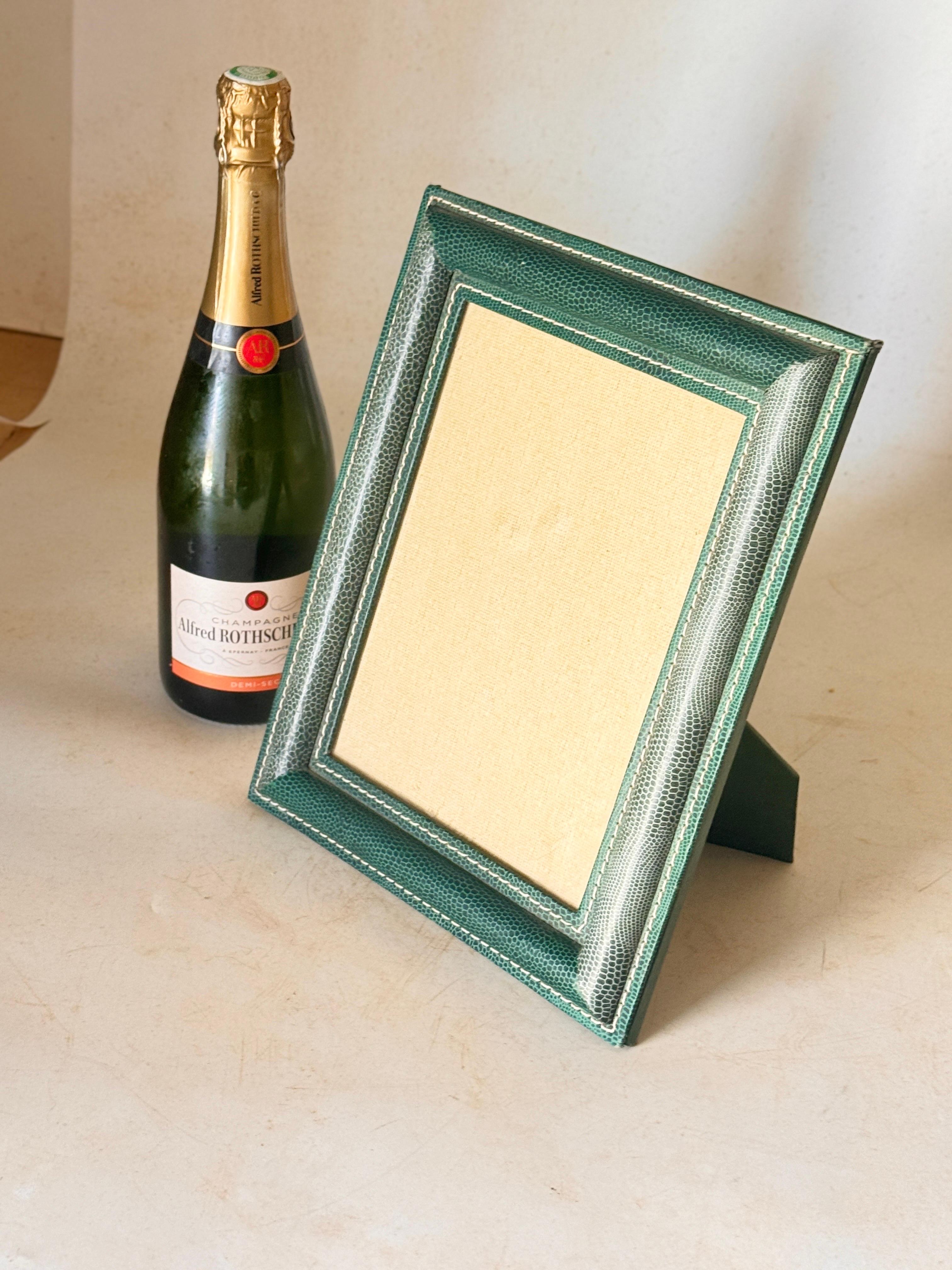 Mid-20th Century Jacques Adnet Style, Green Stitched Leather Picture Frame, France 1940 For Sale