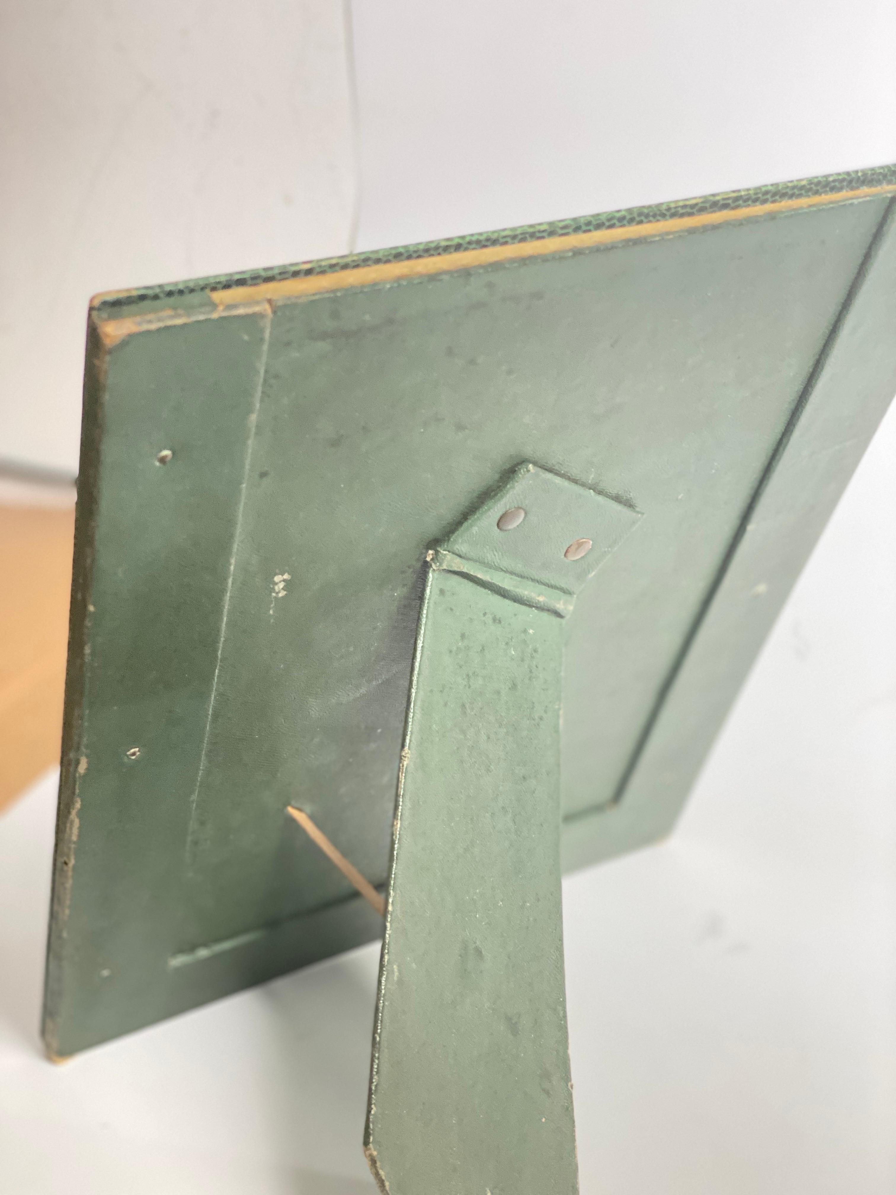 French Jacques Adnet Style, Green Stitched Leather Picture Frame, France 1940 For Sale
