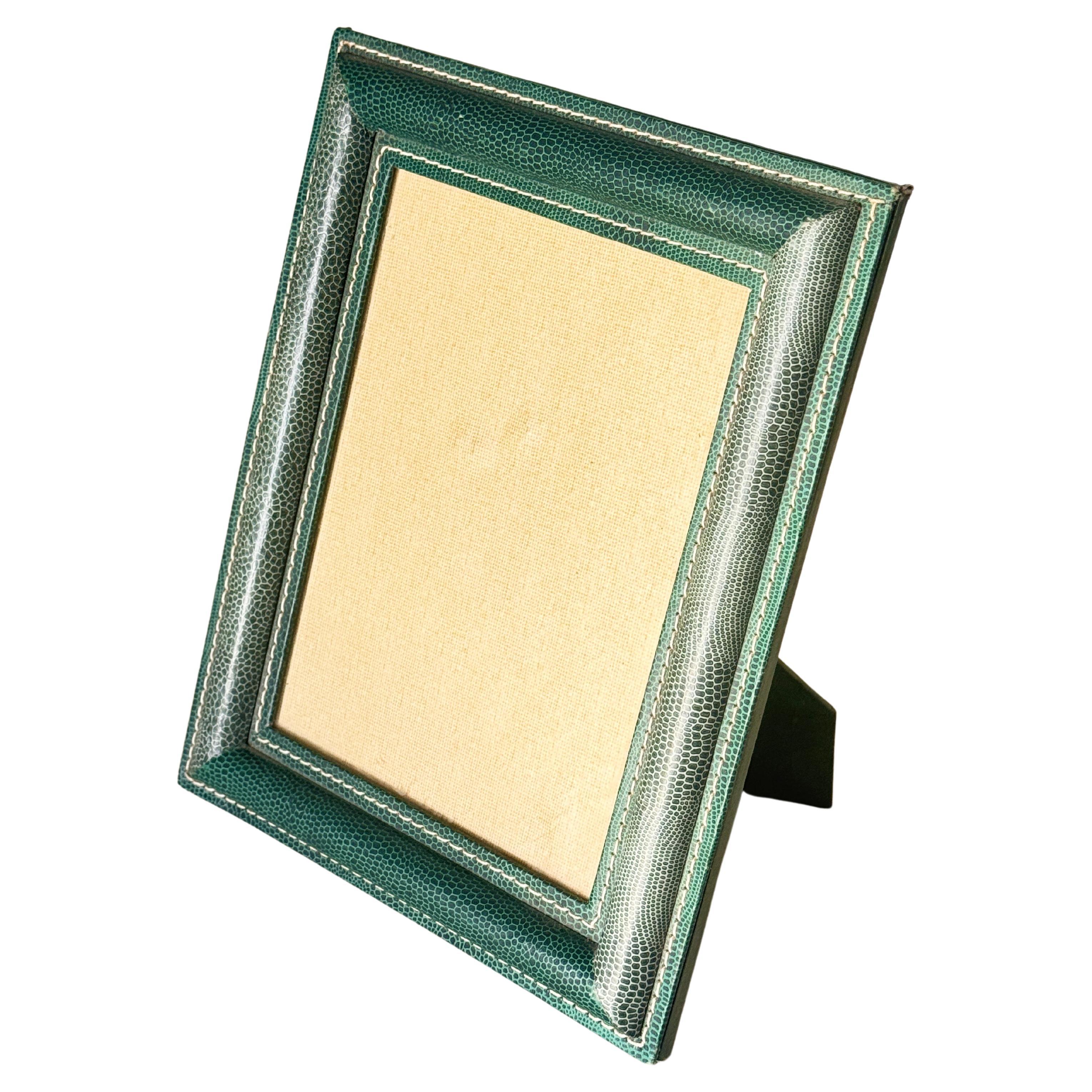 Jacques Adnet Style, Green Stitched Leather Picture Frame, France 1940 For Sale