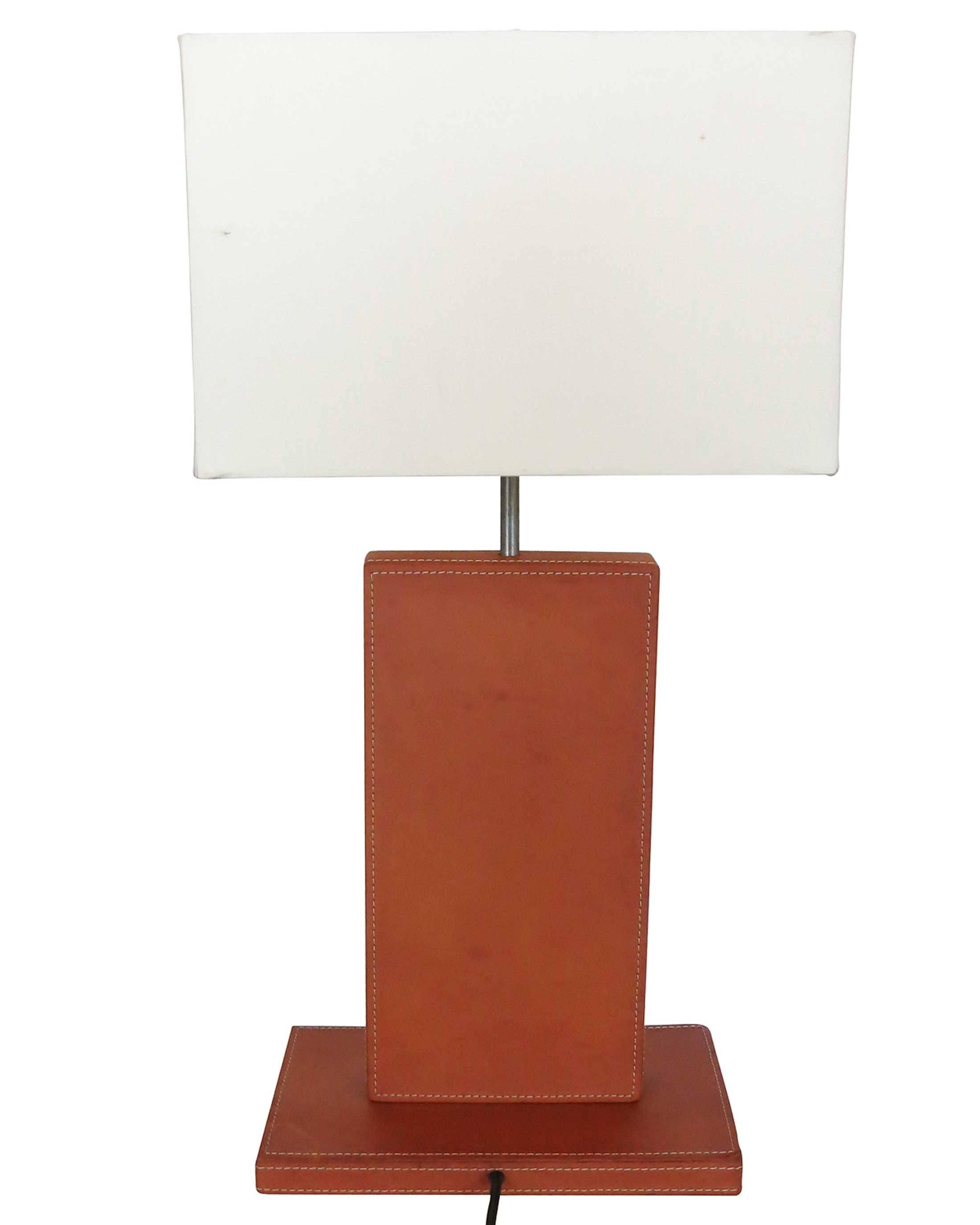 Mid-Century Modern Jacques Adnet Style Handstitched Leather Table Lamp