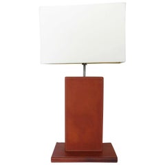 Jacques Adnet Style Handstitched Leather Table Lamp