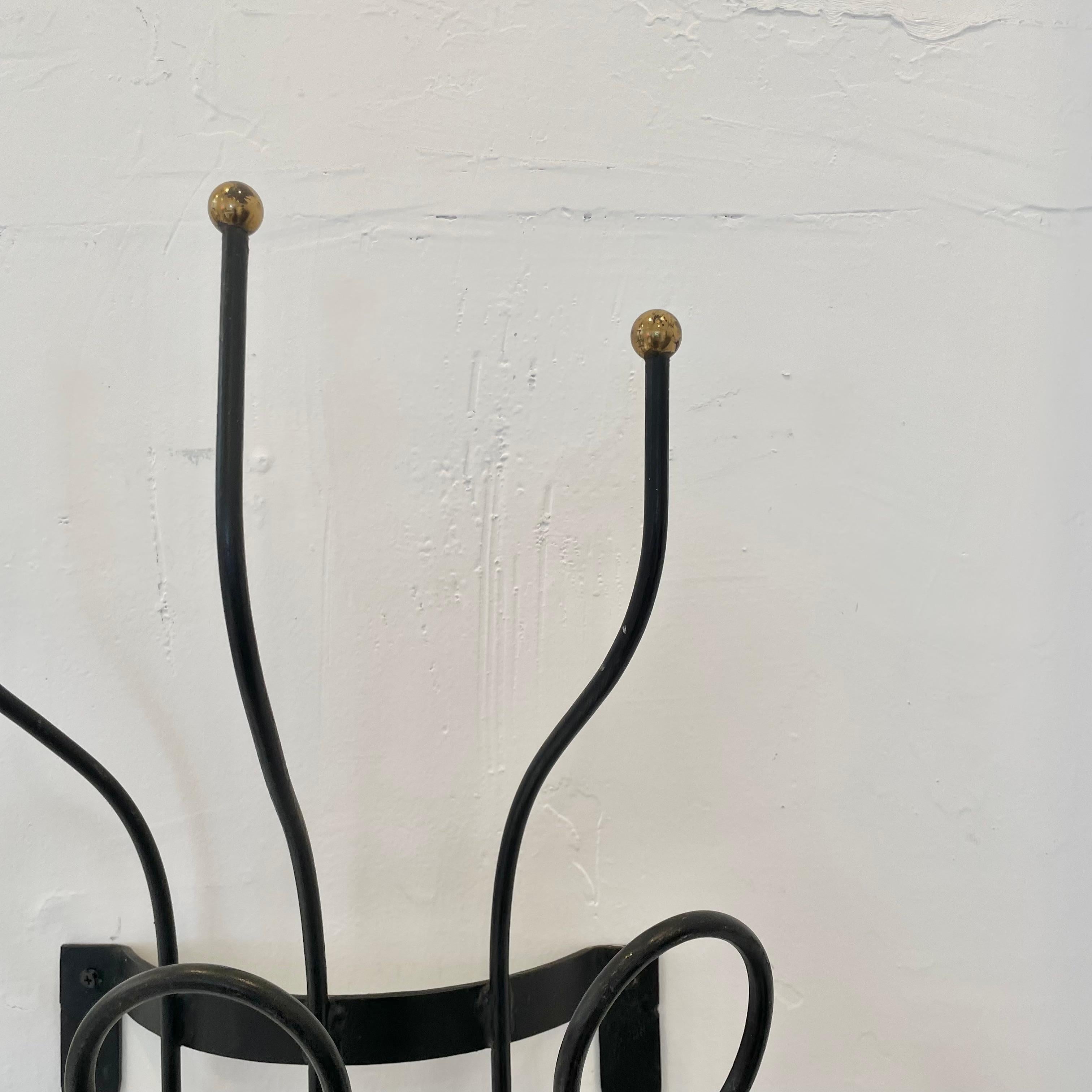 Jacques Adnet Style Iron and Brass Coat Rack 5