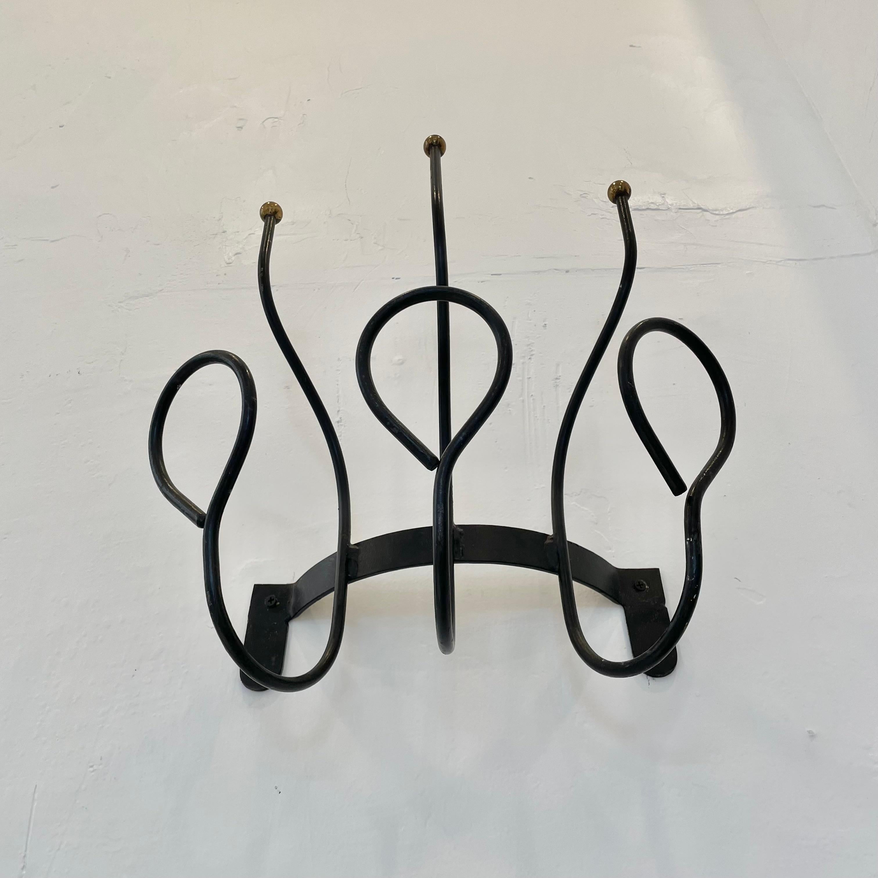 Jacques Adnet Style Iron and Brass Coat Rack 6