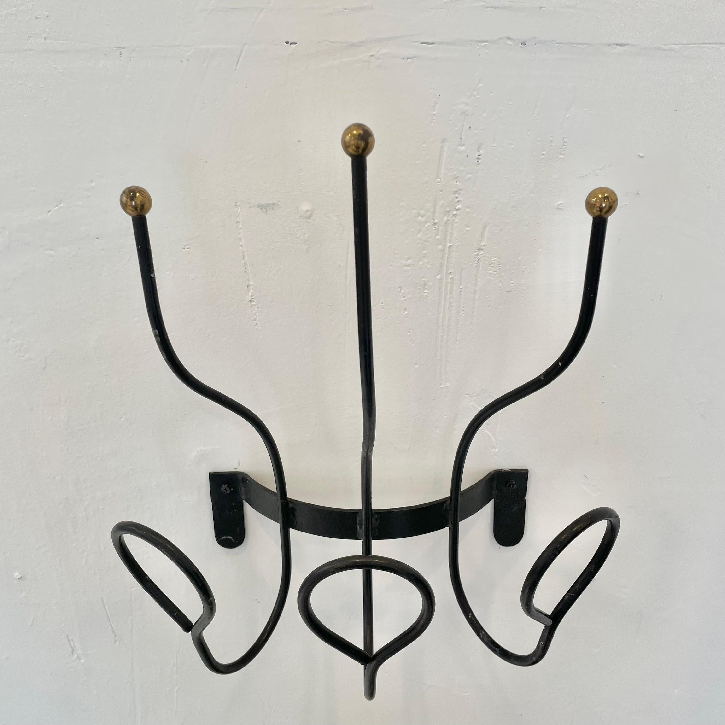 Jacques Adnet Style Iron and Brass Coat Rack 8