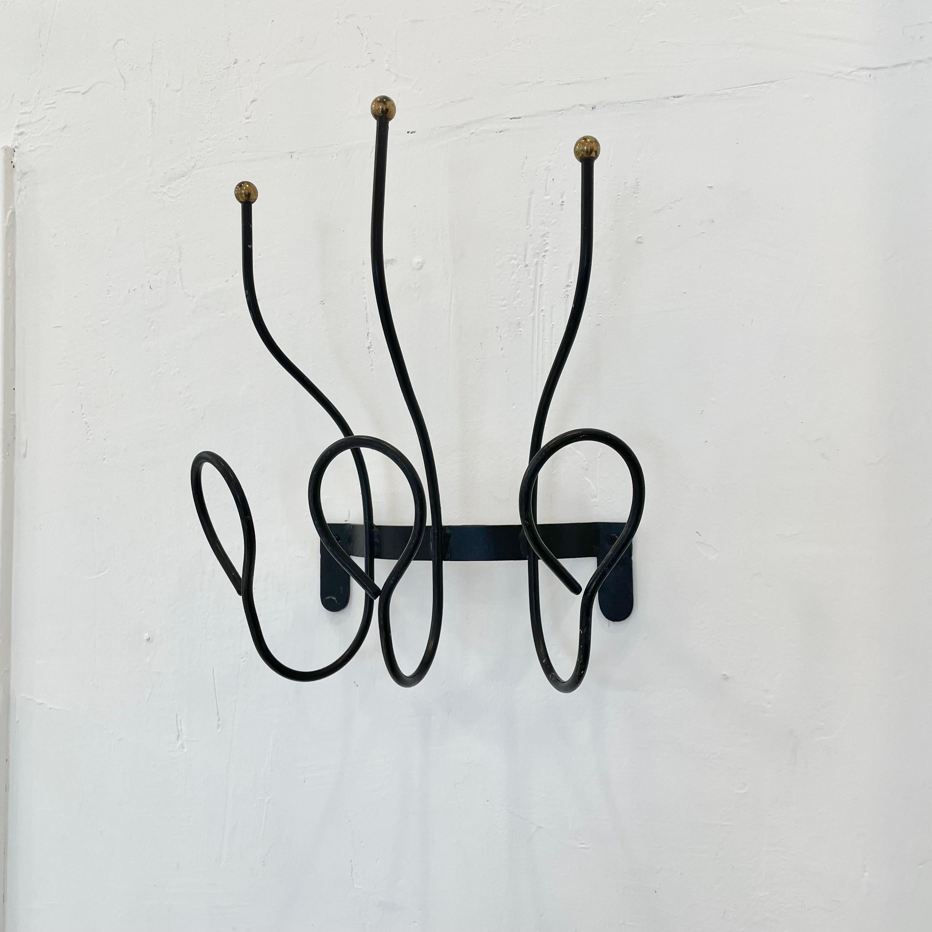Jacques Adnet Style Iron and Brass Coat Rack In Good Condition In Los Angeles, CA