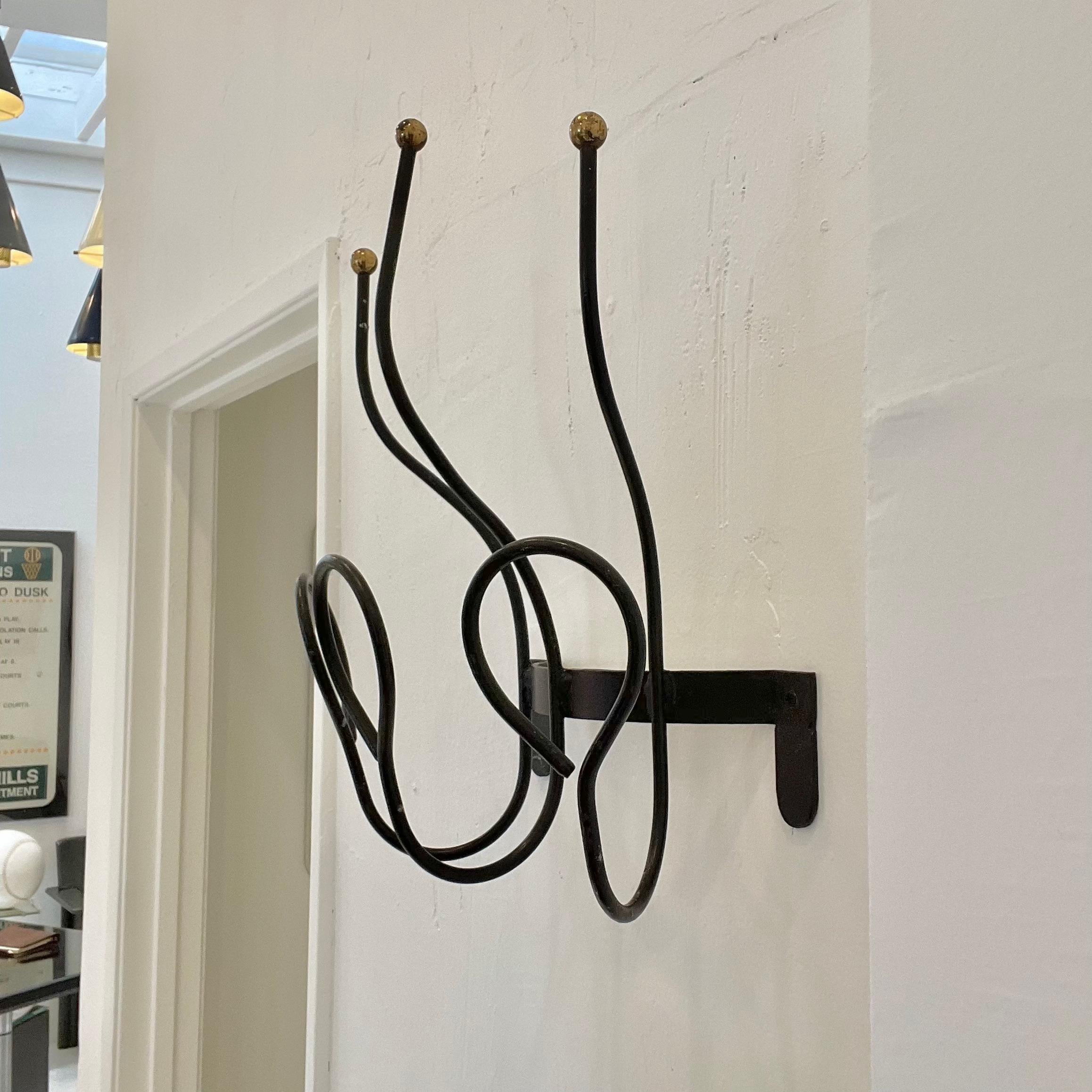 Jacques Adnet Style Iron and Brass Coat Rack 1