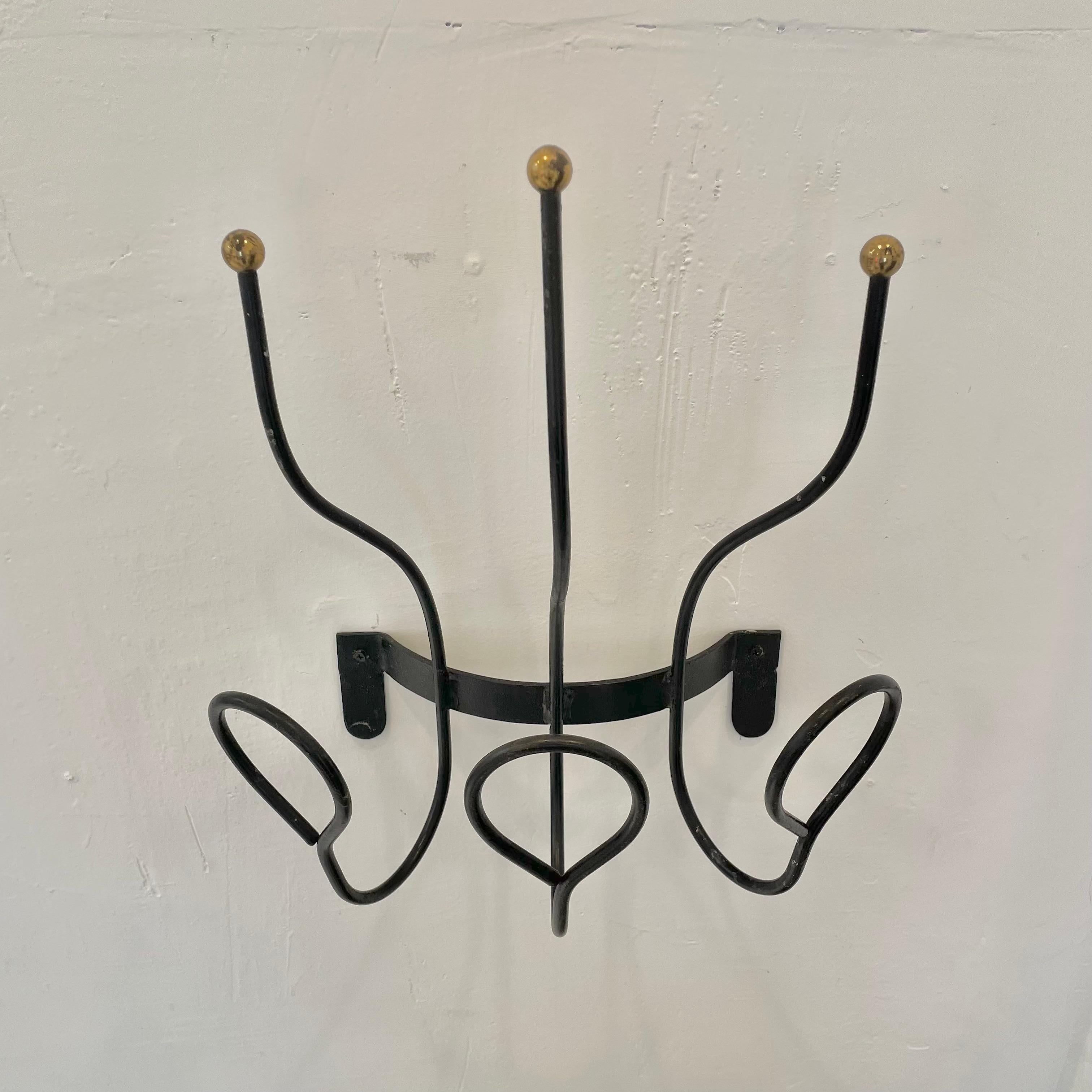 Jacques Adnet Style Iron and Brass Coat Rack 2