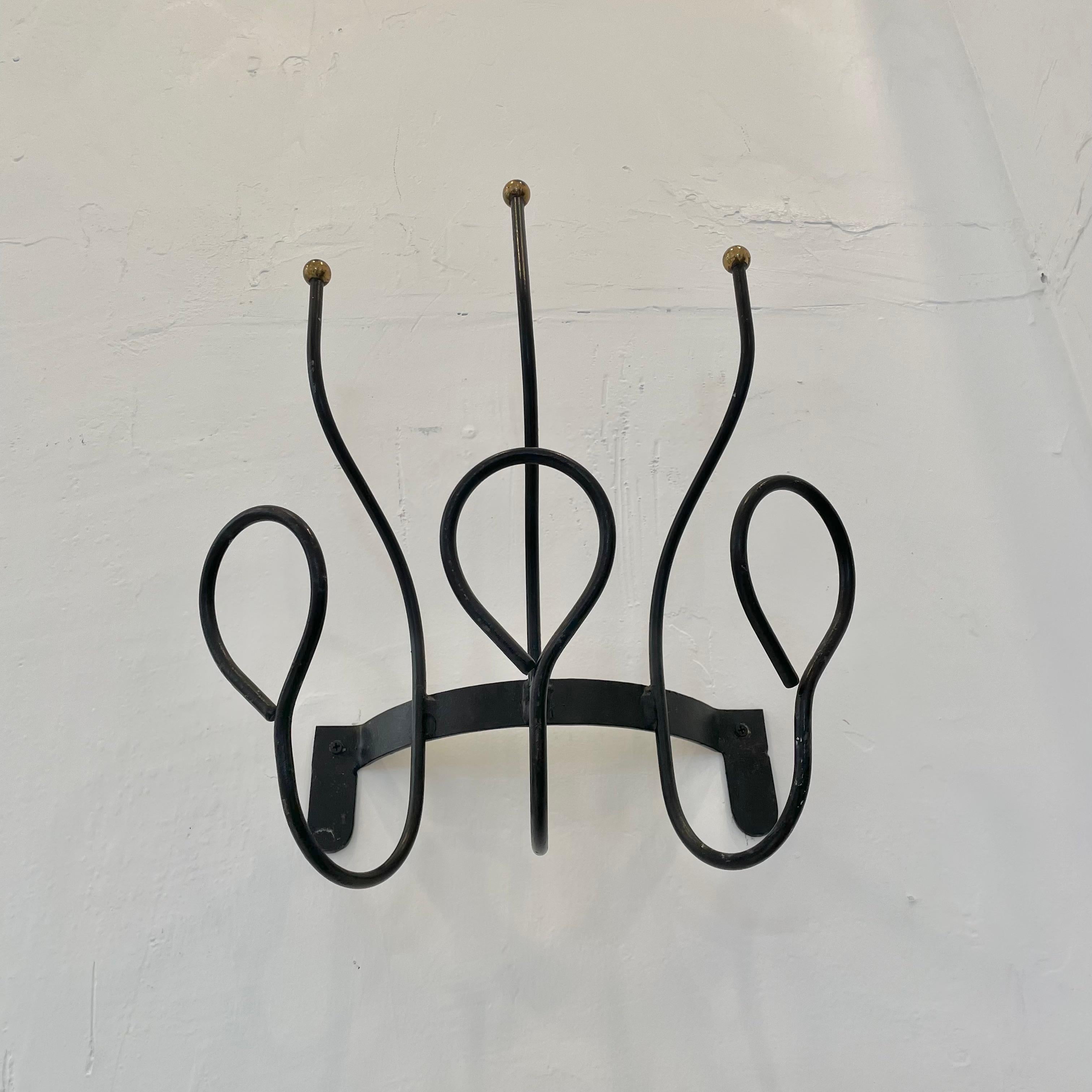 Jacques Adnet Style Iron and Brass Coat Rack 3