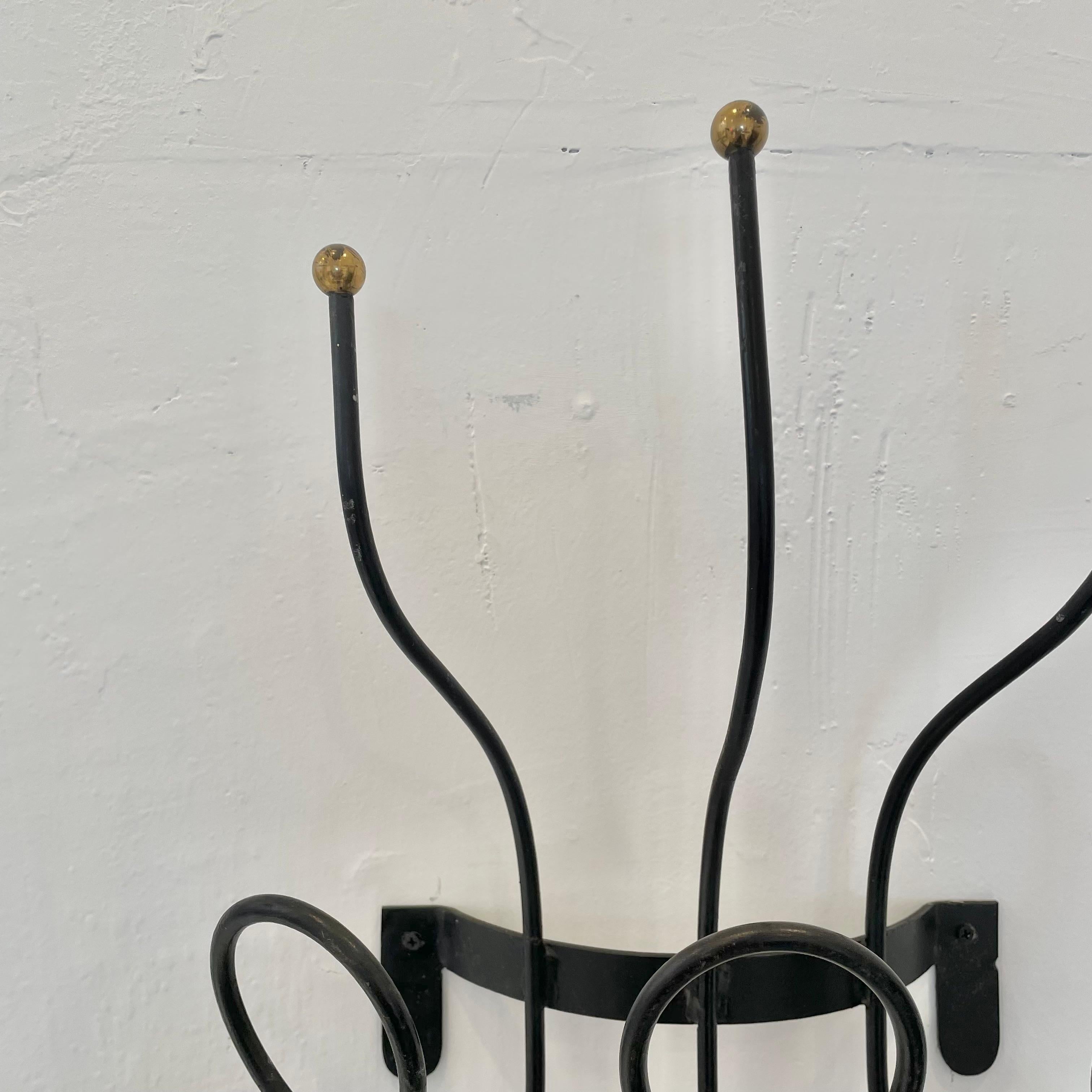 Jacques Adnet Style Iron and Brass Coat Rack 4