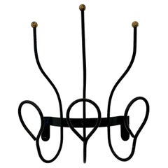Jacques Adnet Style Iron and Brass Coat Rack