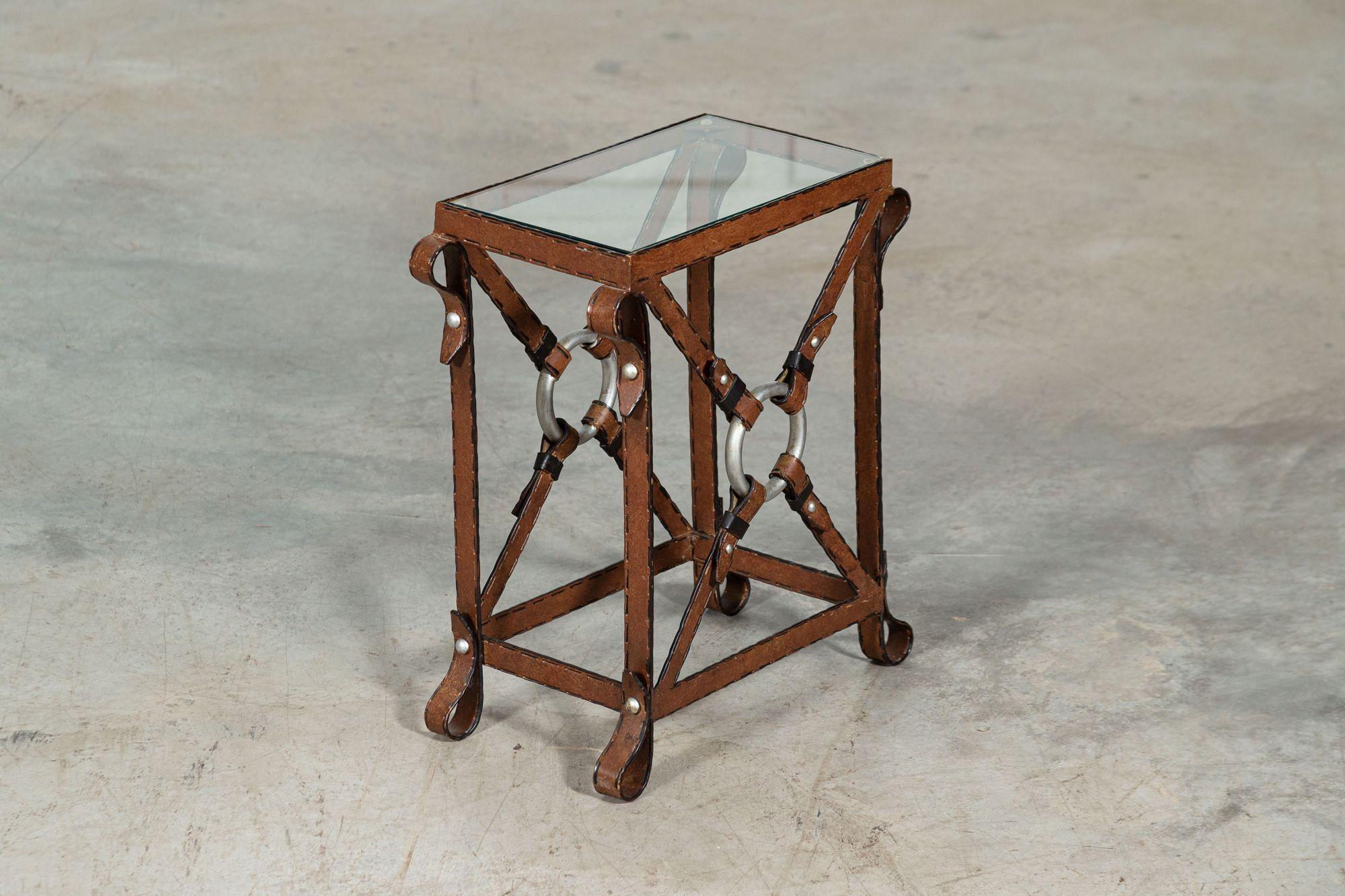 Jacques Adnet Style Iron Faux Leather Side Table In Good Condition For Sale In Staffordshire, GB