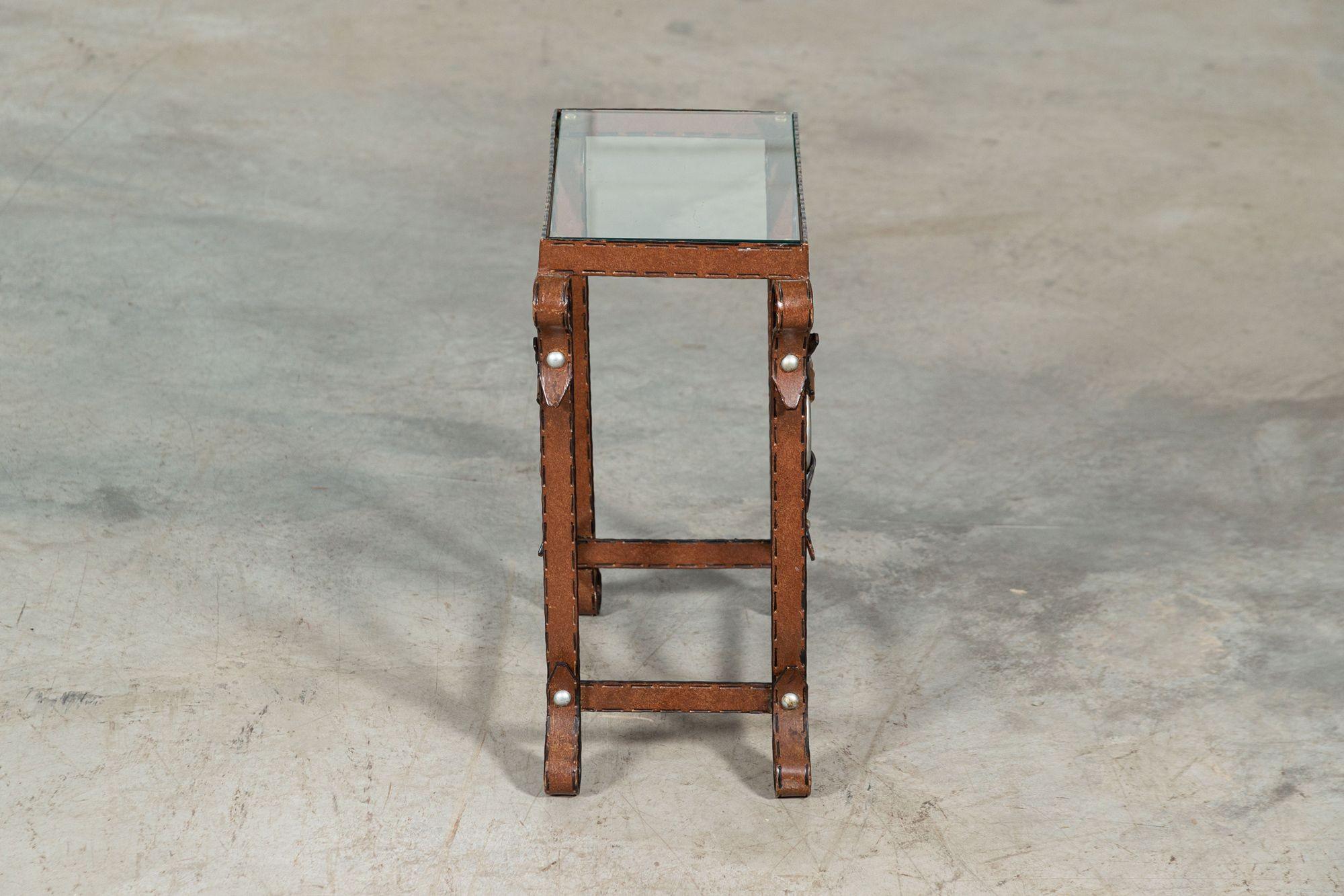 Jacques Adnet Style Iron Faux Leather Side Table For Sale 2