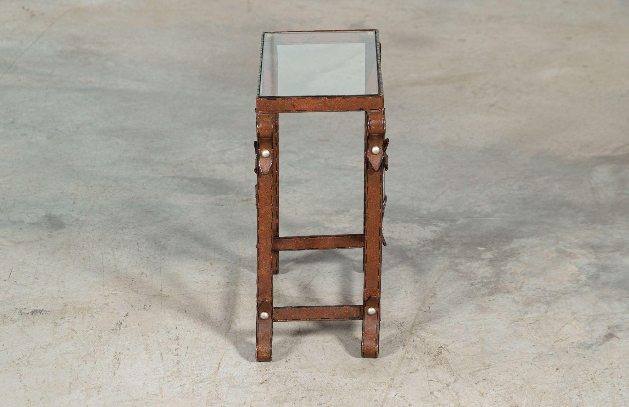 Jacques Adnet Style Iron Faux Leather Side Table For Sale 3