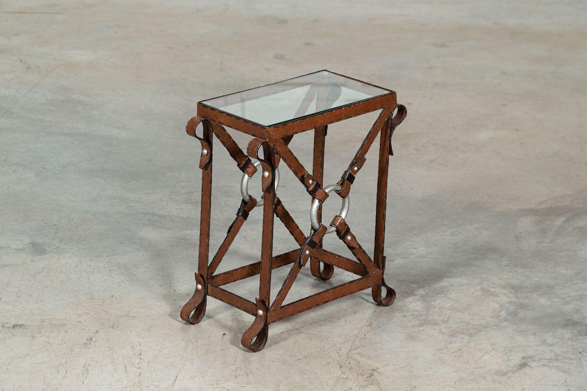 Jacques Adnet Style Iron Faux Leather Side Table For Sale 4