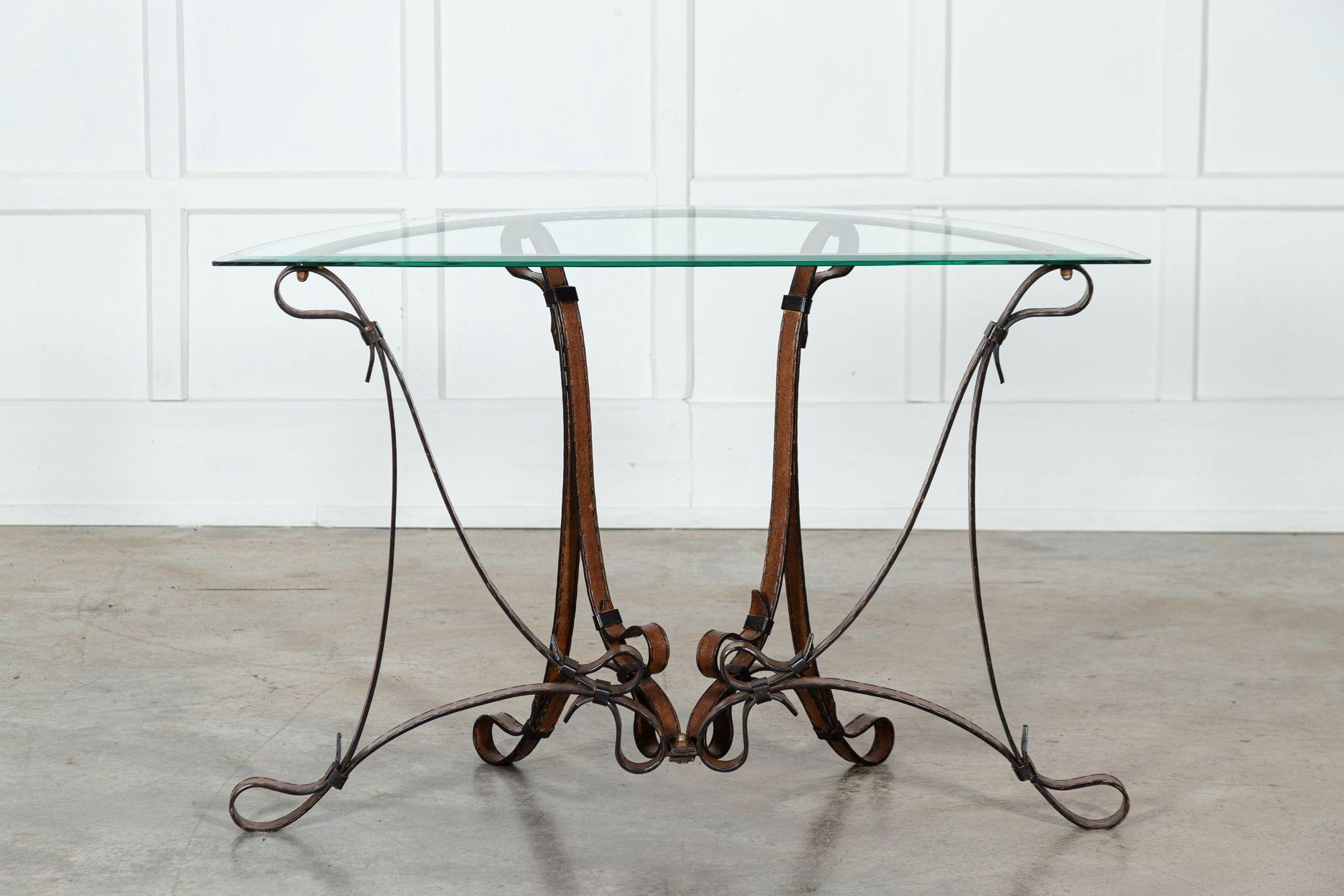 Jacques Adnet Style Iron Leather Console Table In Good Condition For Sale In Staffordshire, GB