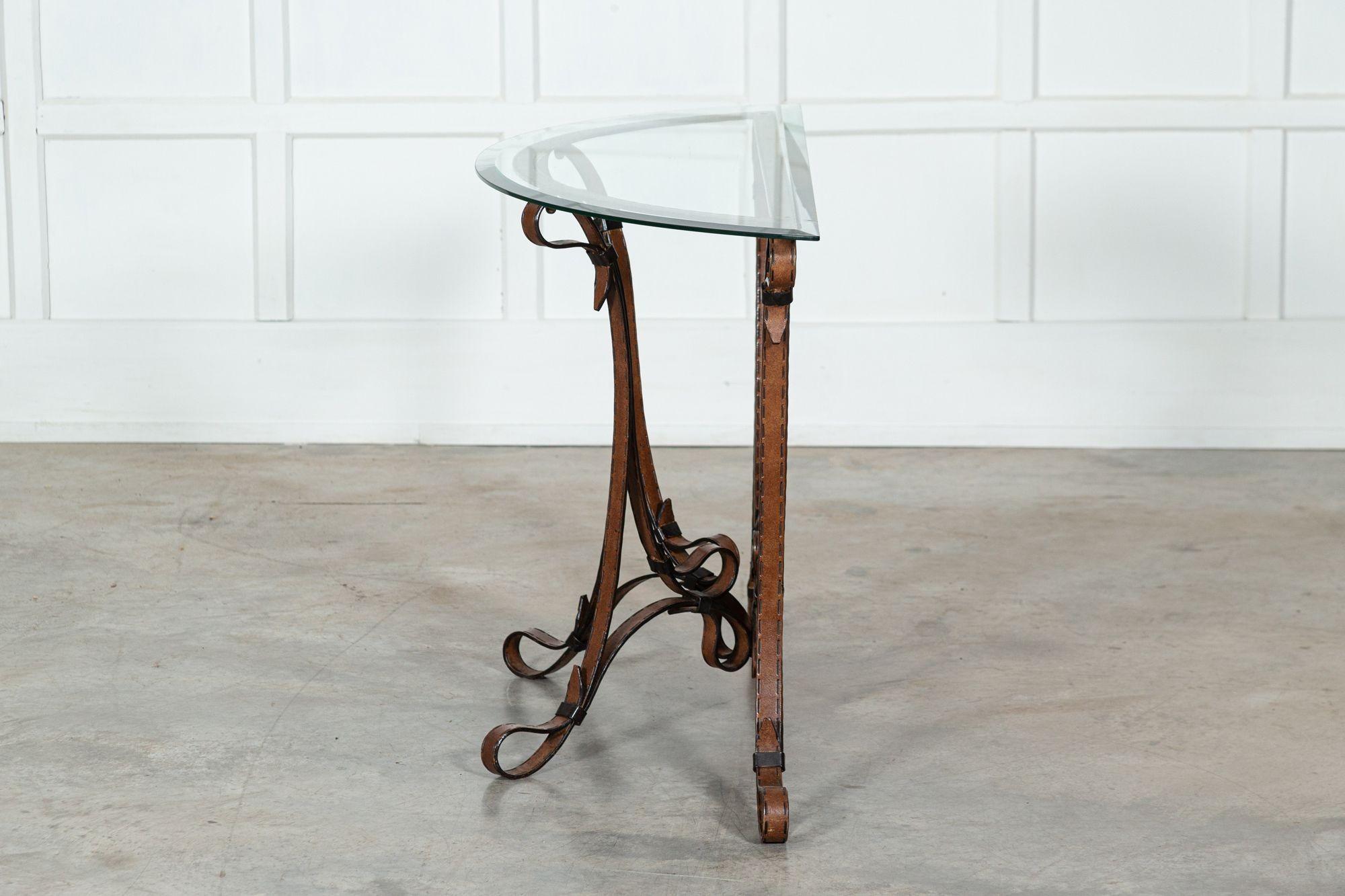 Jacques Adnet Style Iron Leather Console Table For Sale 1