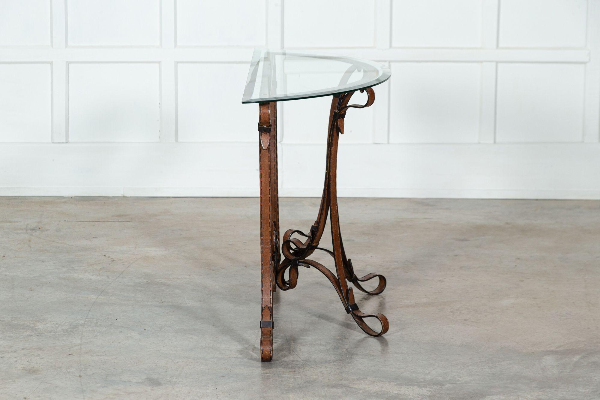 Jacques Adnet Style Iron Leather Console Table For Sale 2