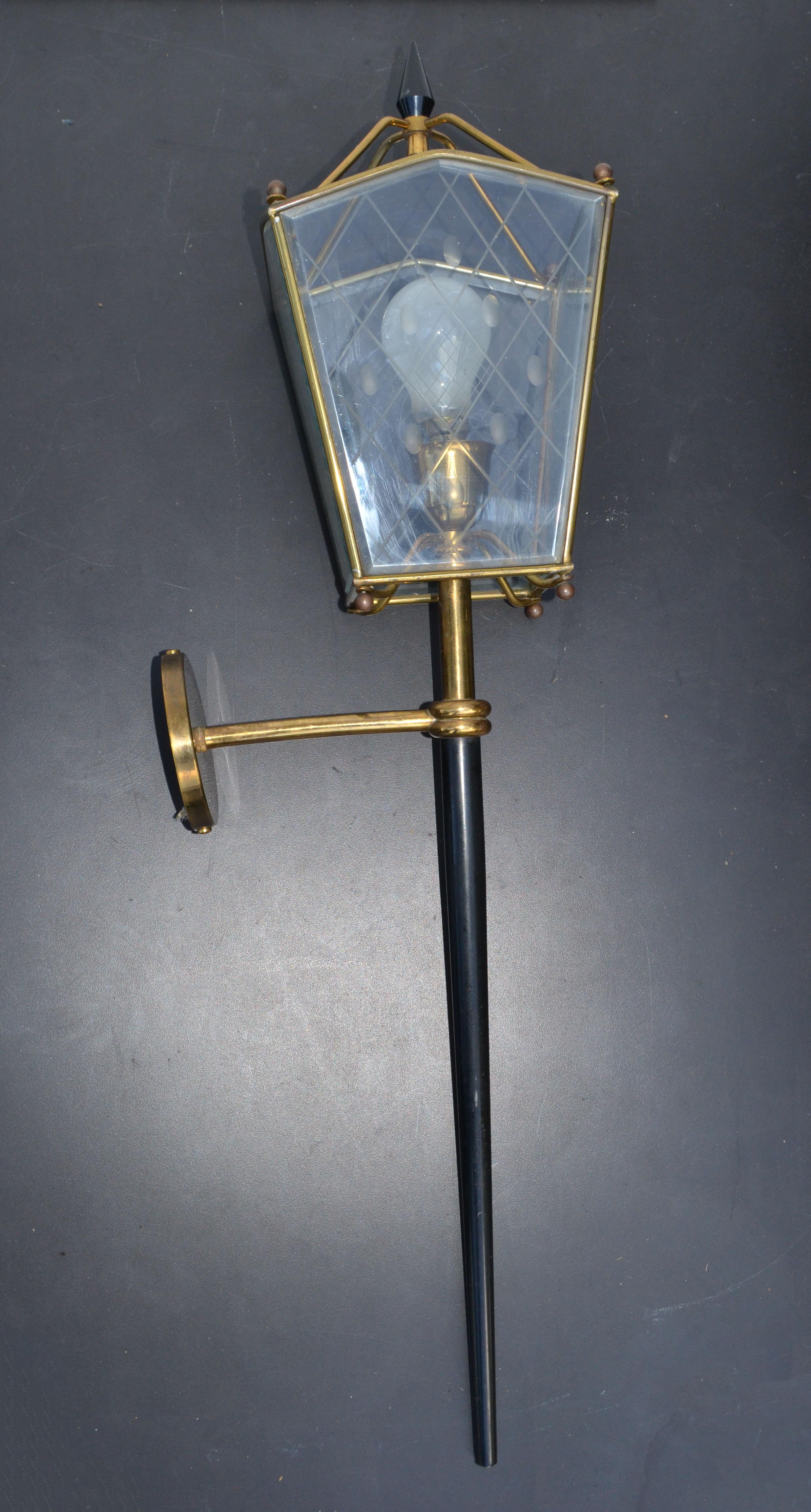 Polished Jacques Adnet Style Largest Size Sconces Lantern Wall Lamps France 1960, Pair For Sale