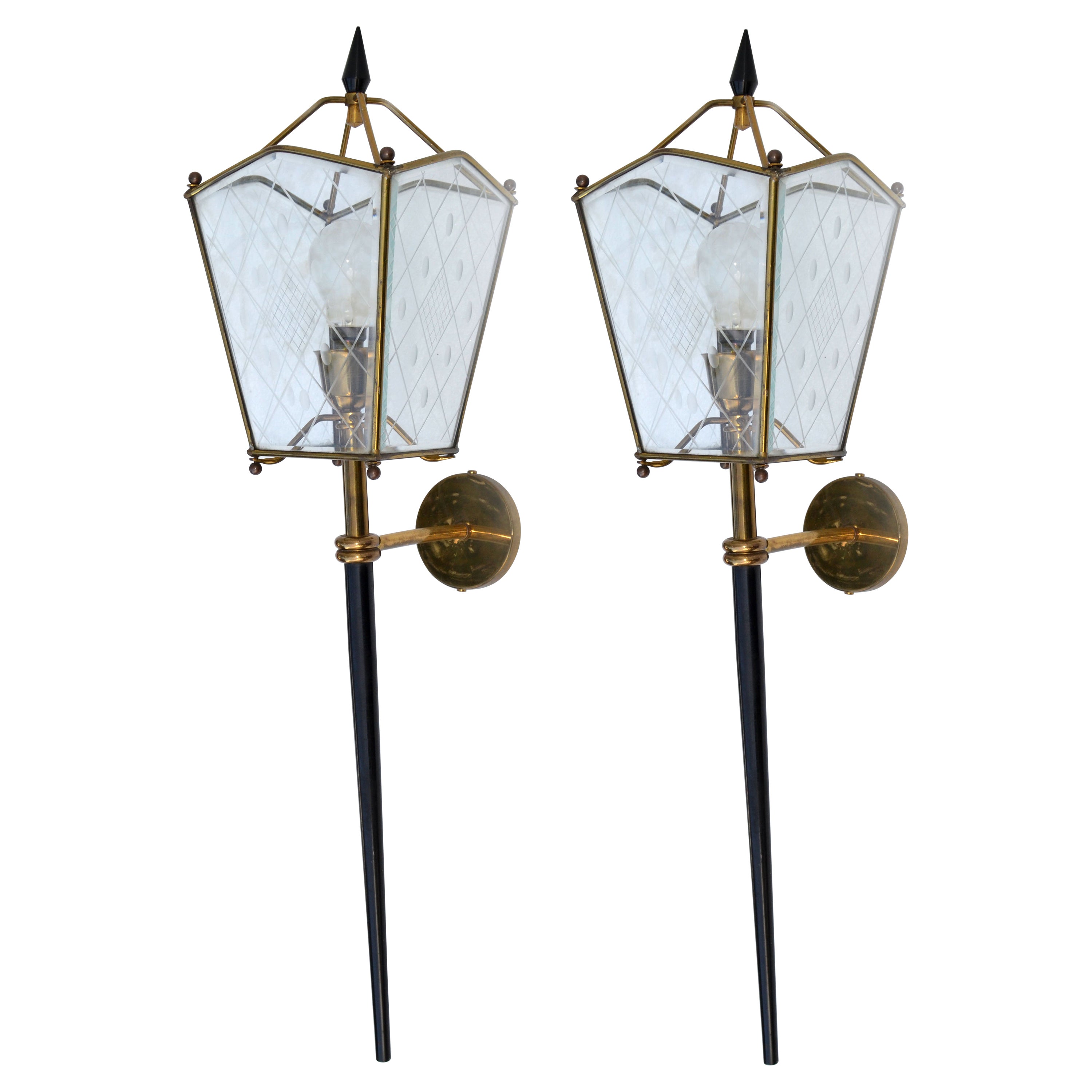 Apliques de pared estilo Jacques Adnet de mayor tamaño Francia 1960, Pareja