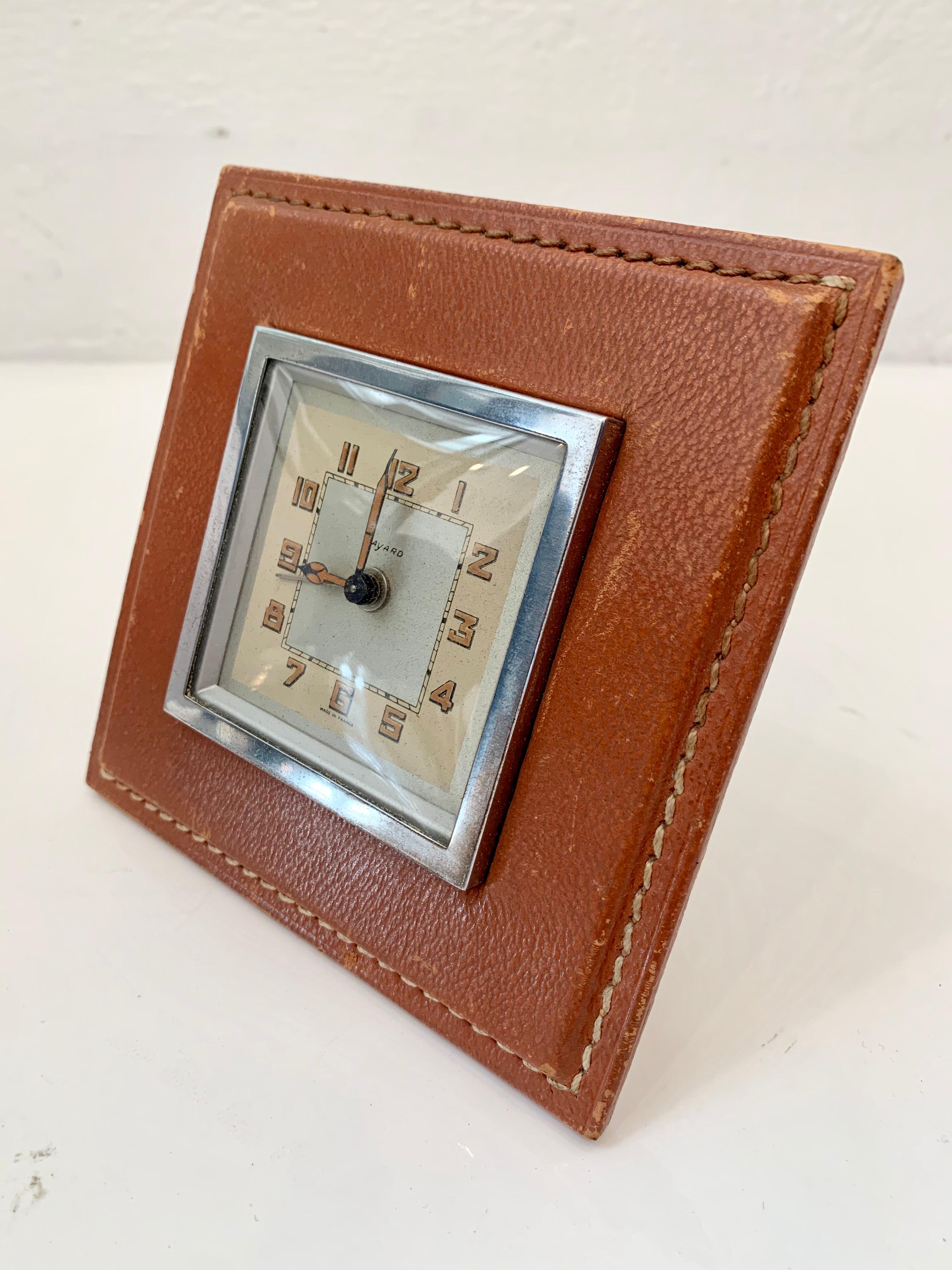 Jacques Adnet Style Leather Alarm Clock In Excellent Condition In Los Angeles, CA