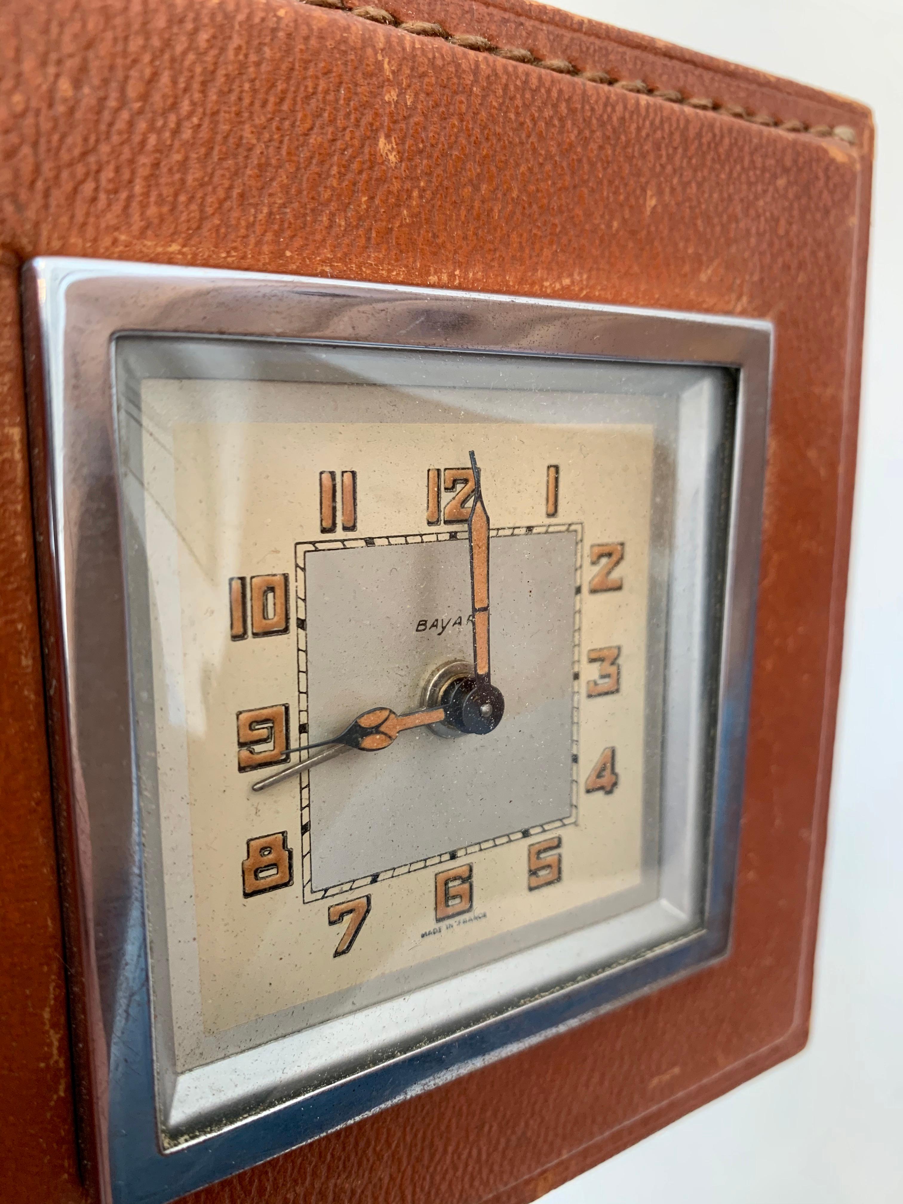 Jacques Adnet Style Leather Alarm Clock 1