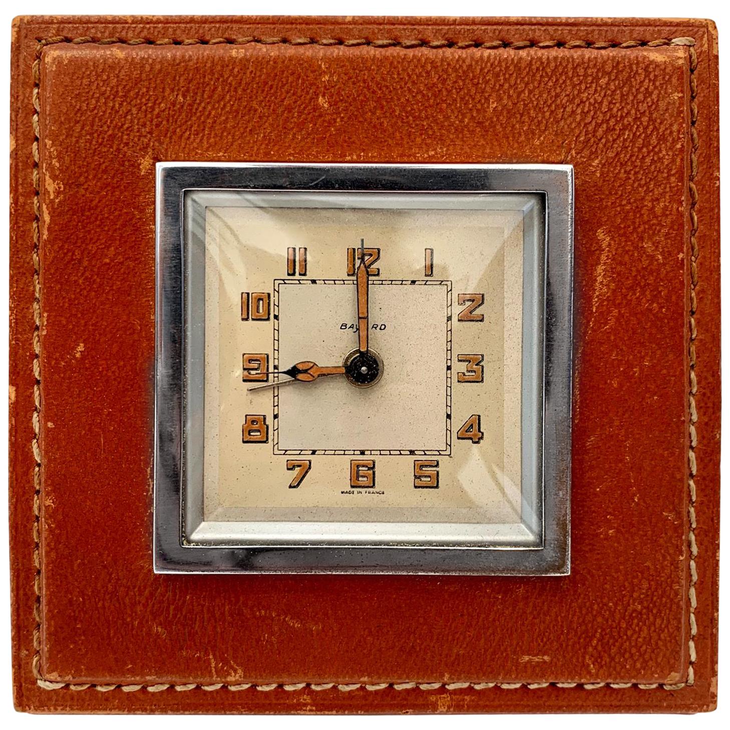 Jacques Adnet Style Leather Alarm Clock