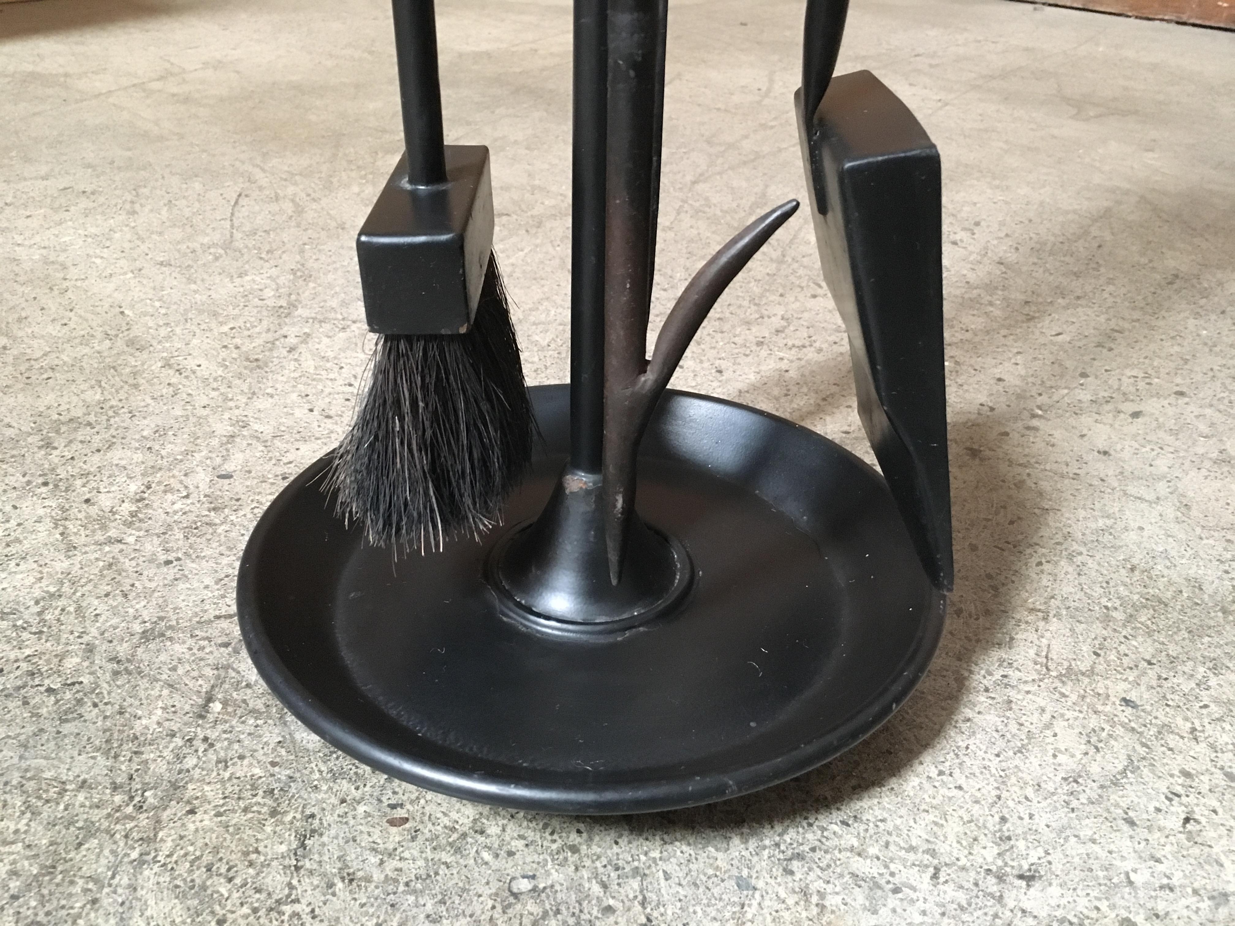 Jacques Adnet Style Leather and Iron Fireplace Set 5