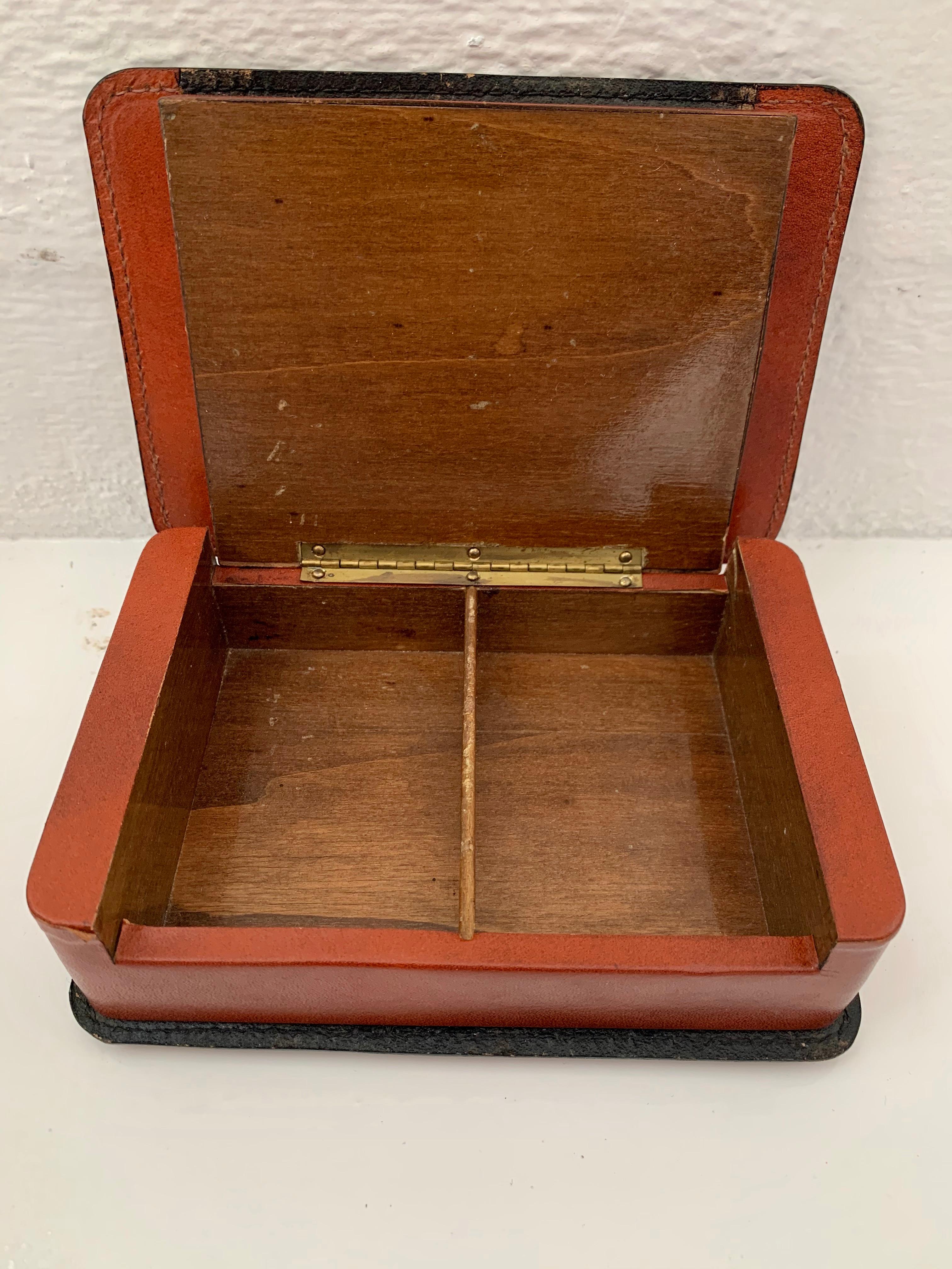 Mid-20th Century Jacques Adnet Style Leather Box