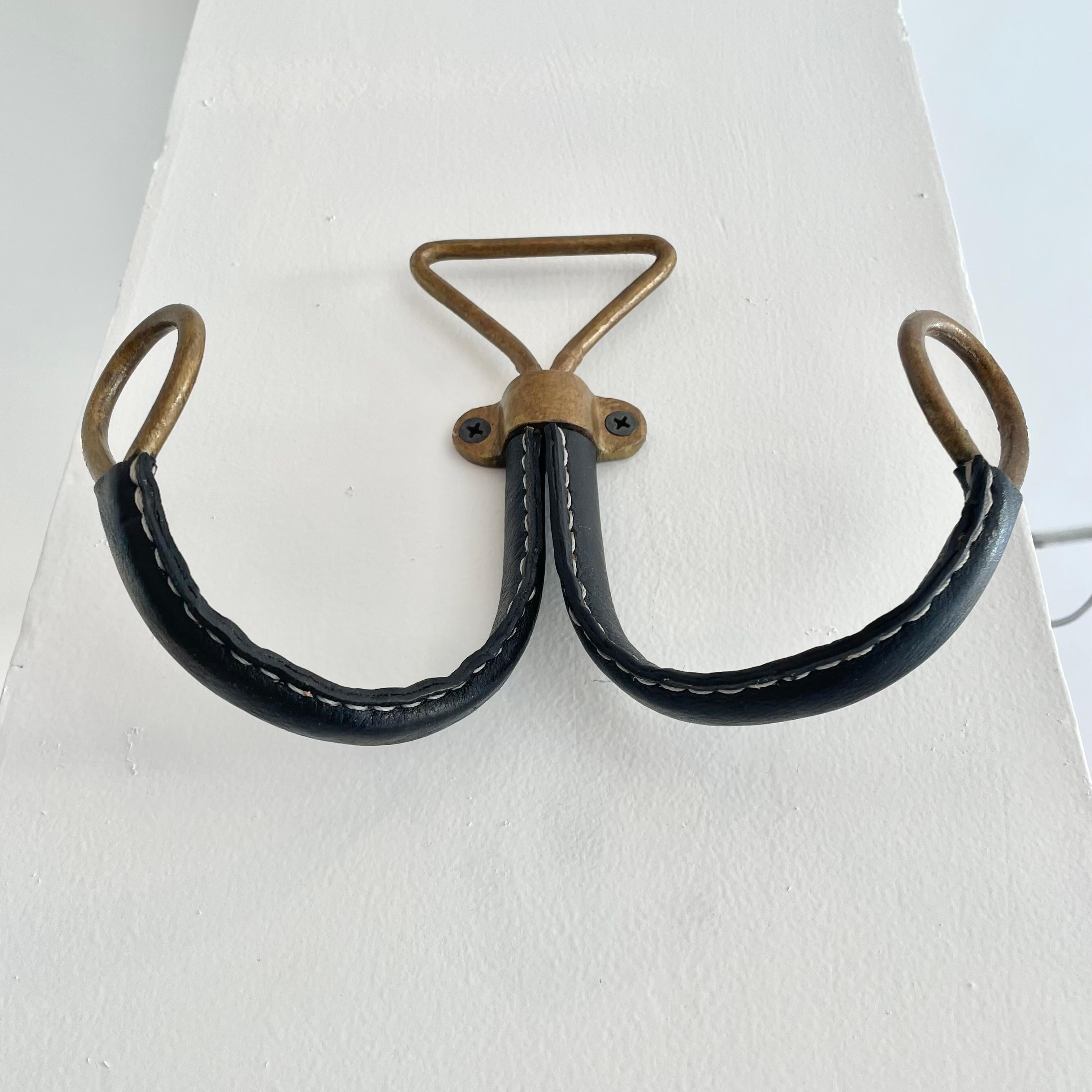 Jacques Adnet Style Leather Hook, 1970s France 3