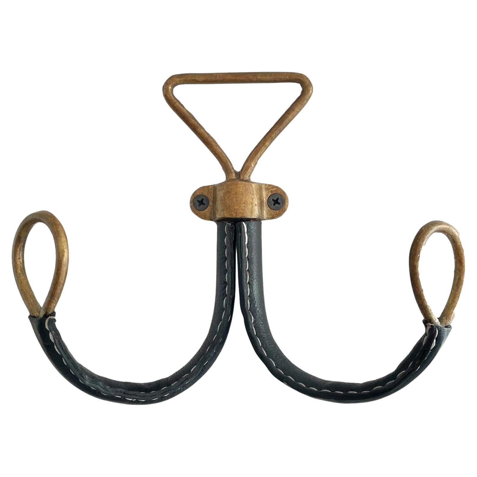 Jacques Adnet Style Leather Hook, 1970s France