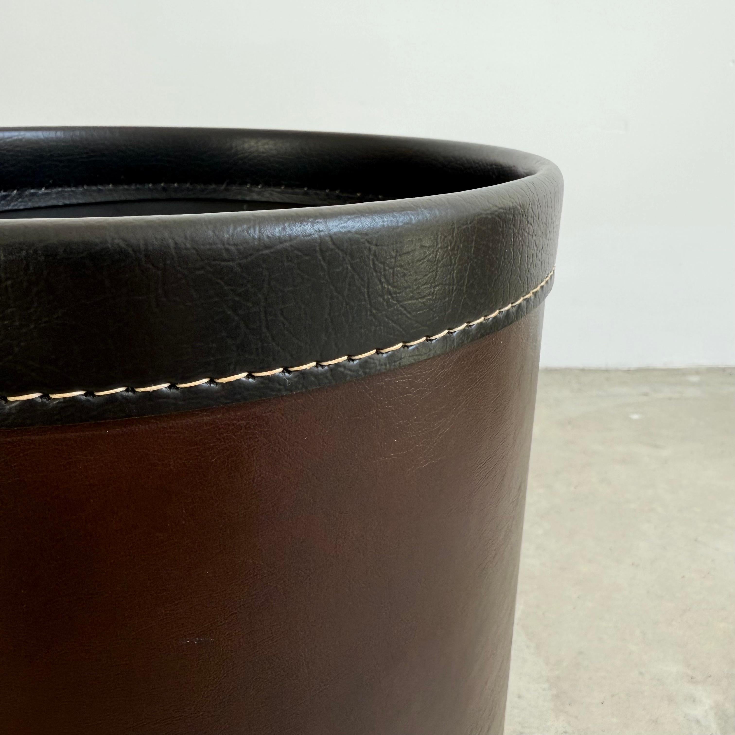 French Jacques Adnet Style Leather Waste Basket, 1970s France For Sale