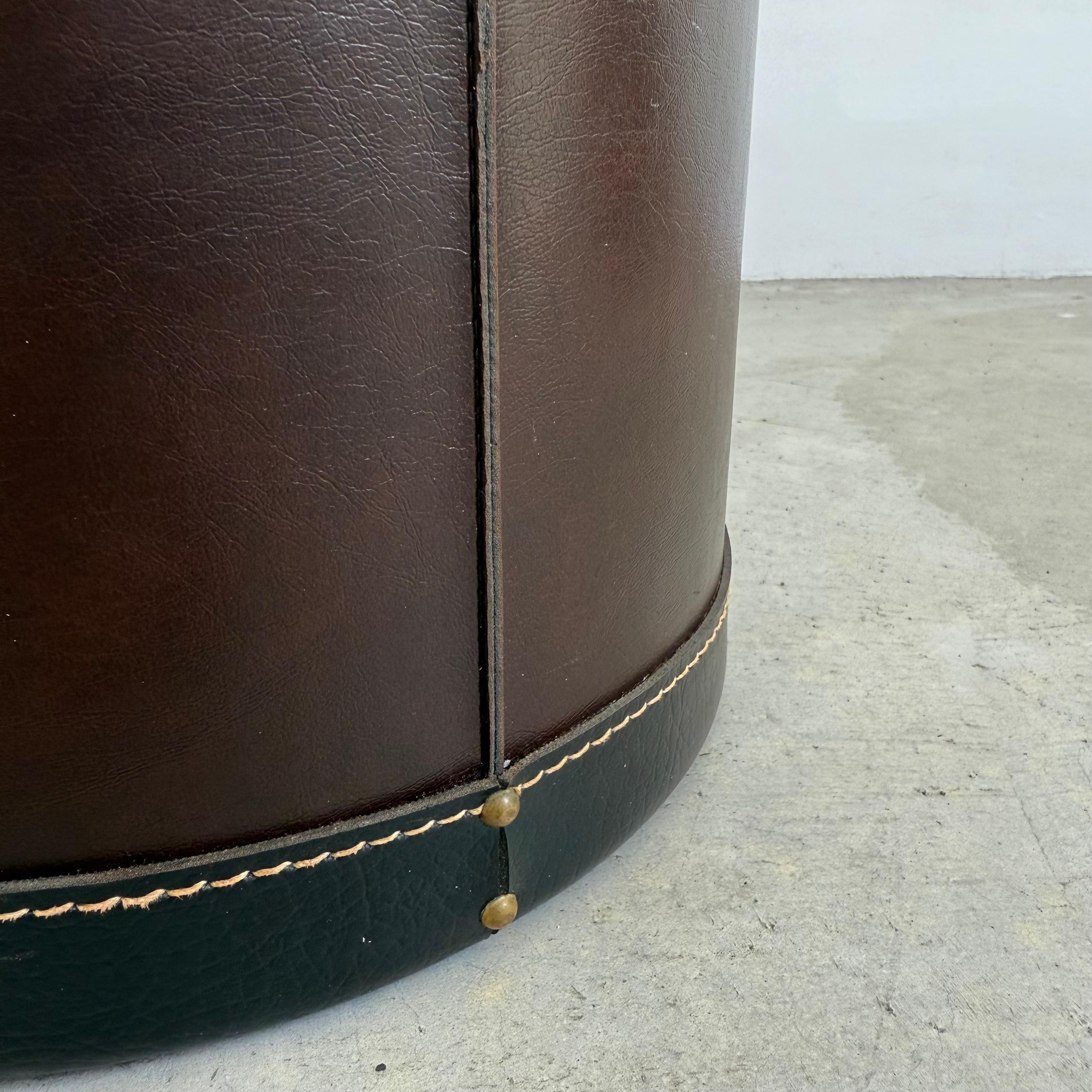 Jacques Adnet Style Leather Waste Basket, 1970s France For Sale 3