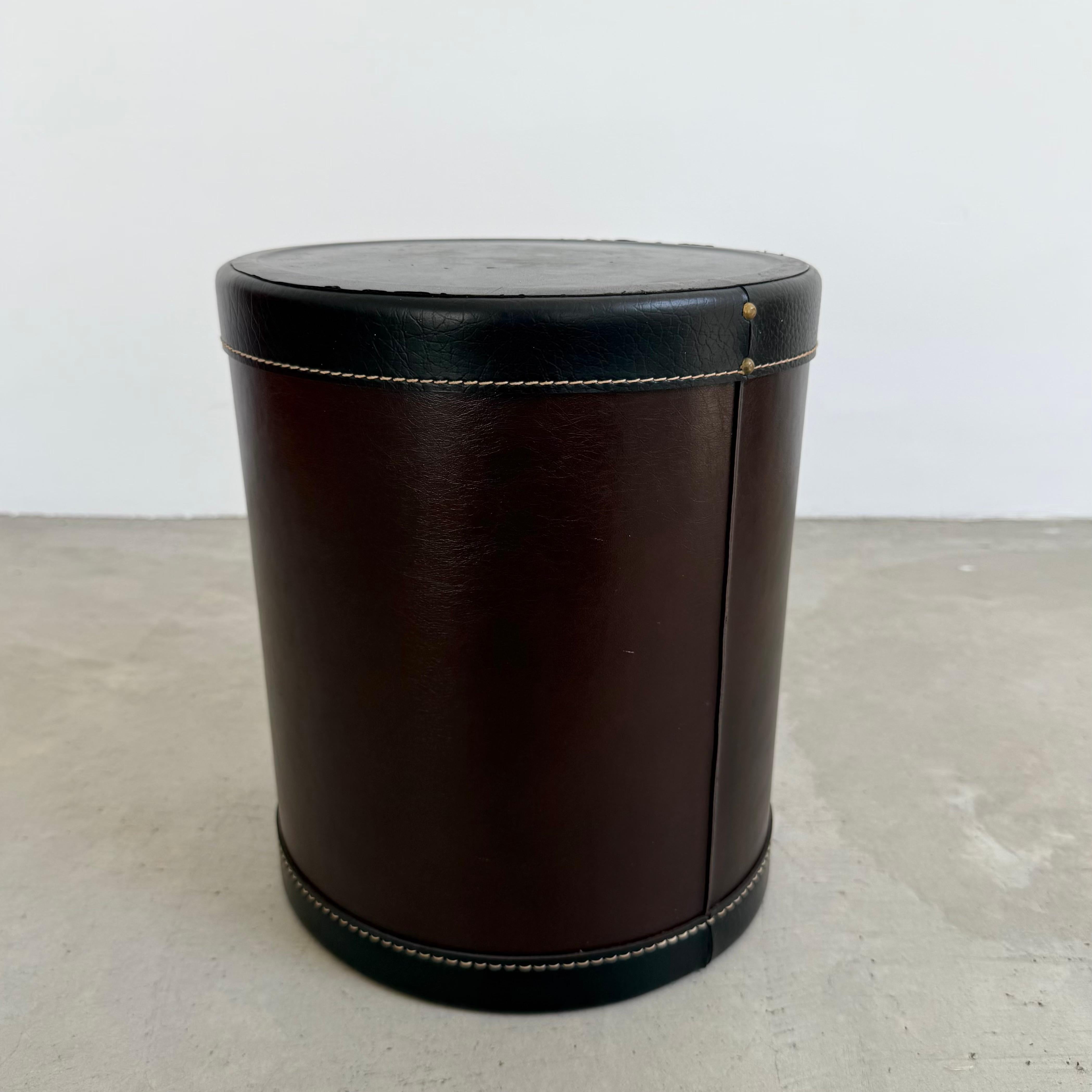 Jacques Adnet Style Leather Waste Basket, 1970s France For Sale 4