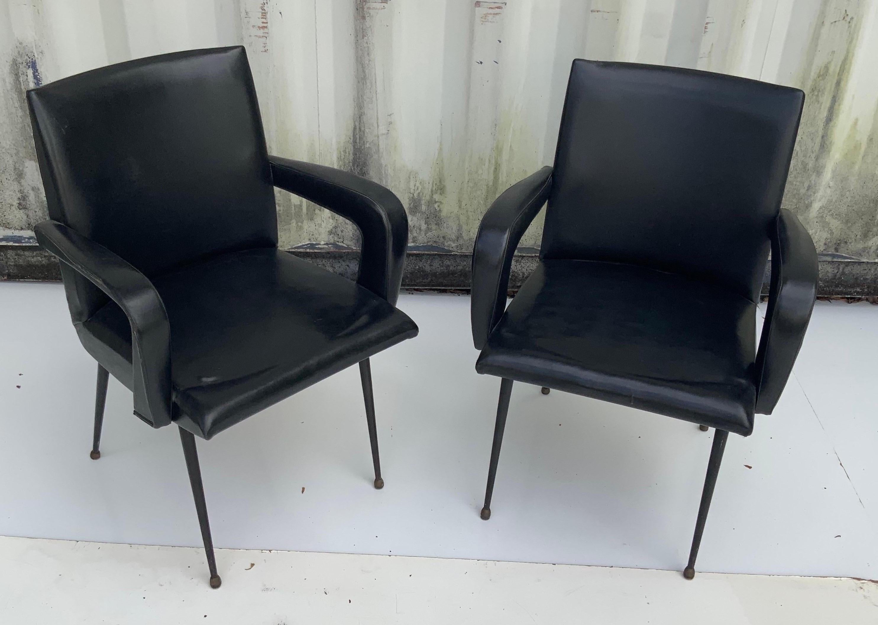 Pair of Jacques Adnet style armchair, Faux stitched leather.
Original good condition.