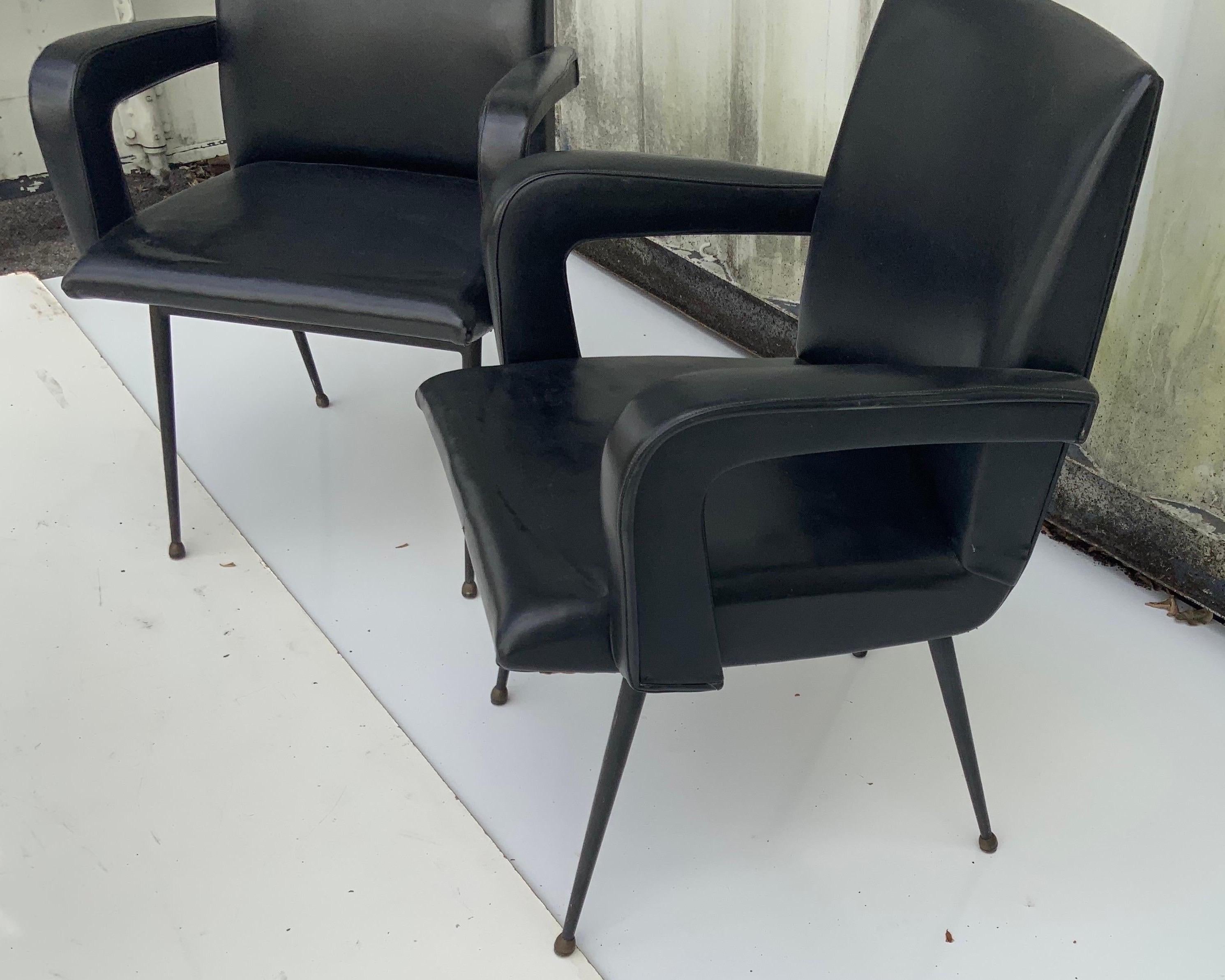 Mid-Century Modern Jacques Adnet Style Pair of Armchair, circa 1960 For Sale