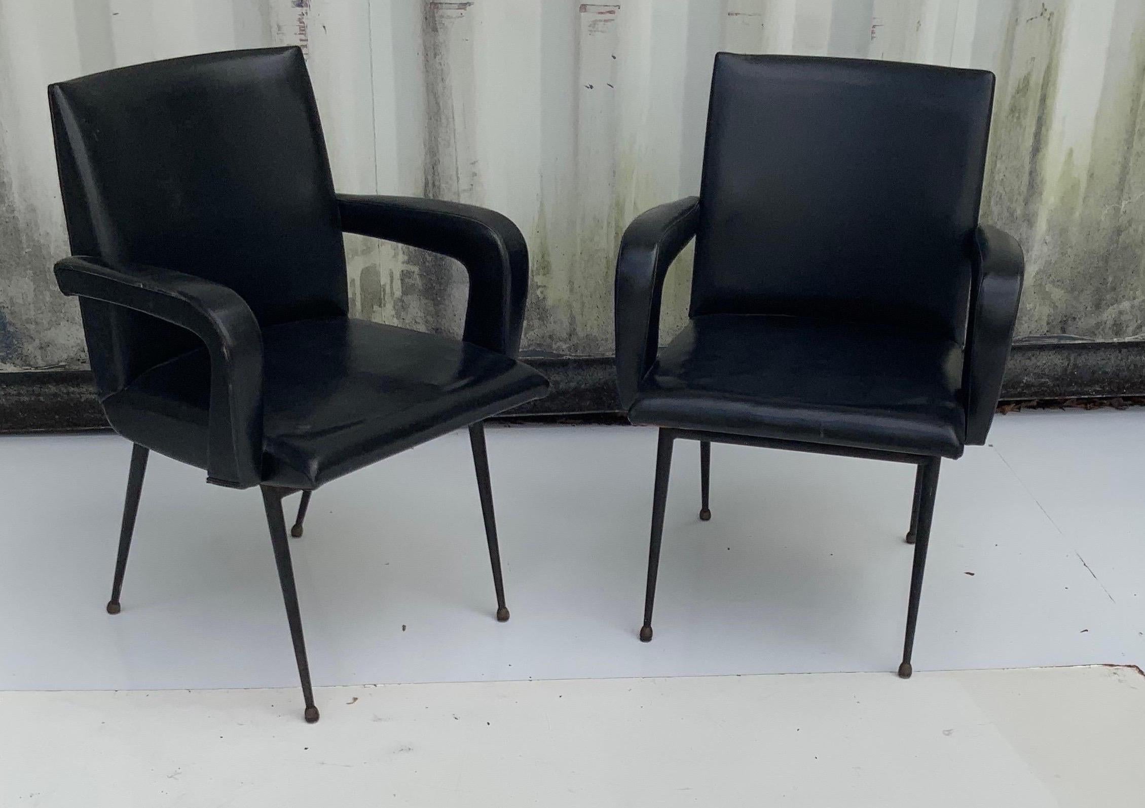 French Jacques Adnet Style Pair of Armchair, circa 1960 For Sale