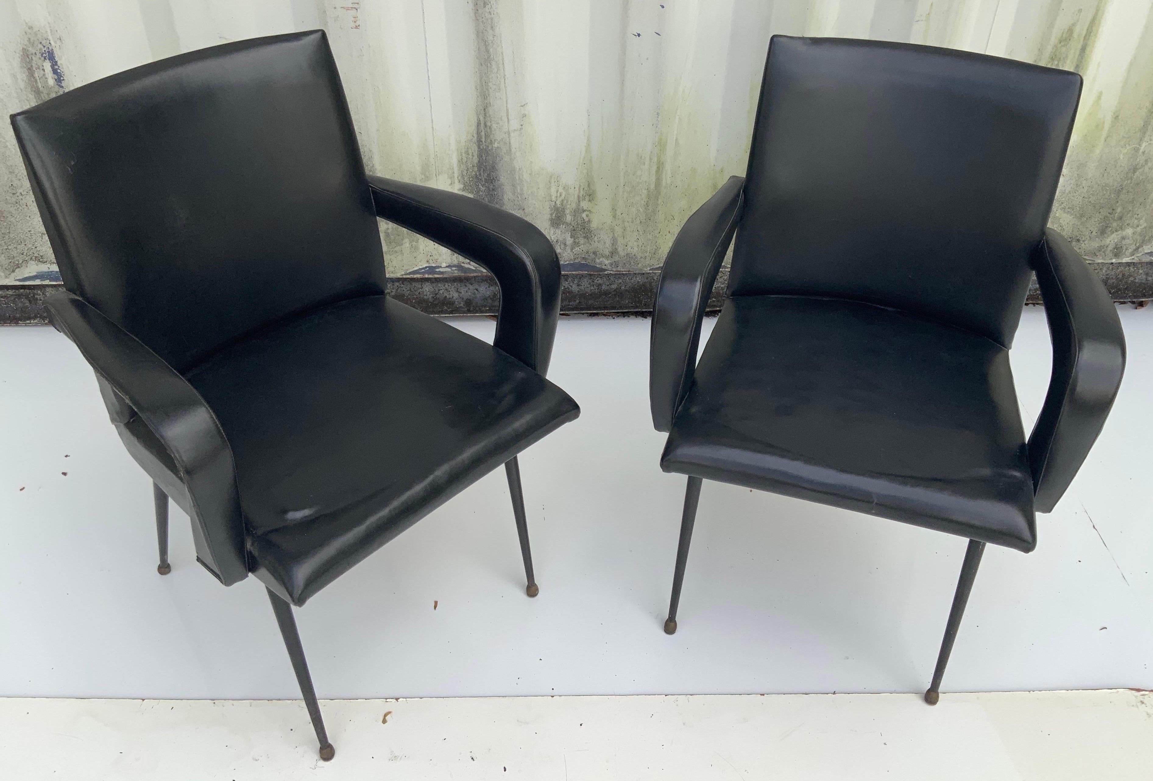 Mid-20th Century Jacques Adnet Style Pair of Armchair, circa 1960 For Sale