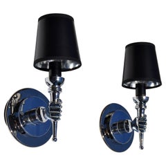 Jacques Adnet Style Pair of Nickel Hand Sconces, Wall Lamps Neoclassical France