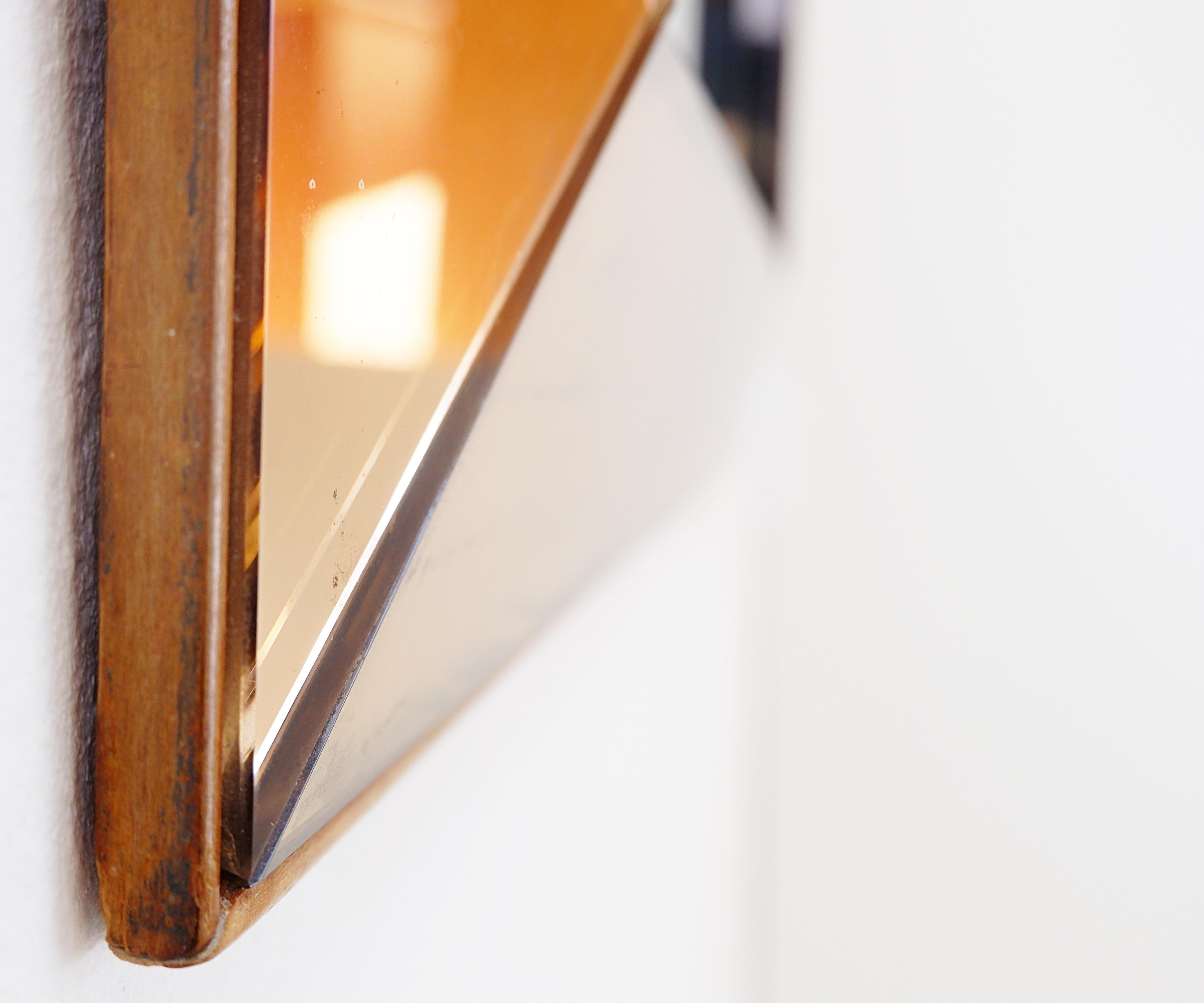 Jacques Adnet Style rectangular mirror with pink parclose , circa 1935 4