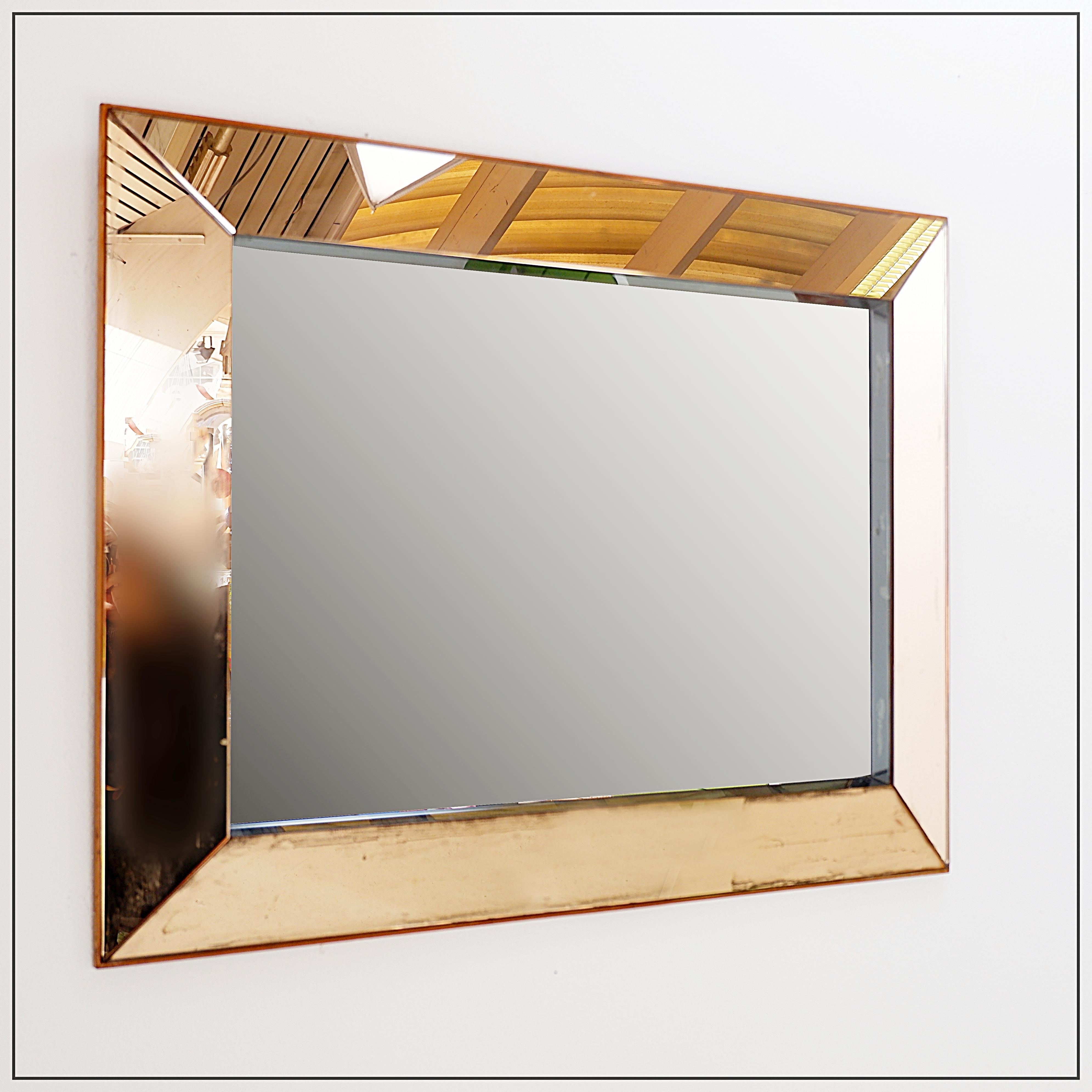 Mid-century modern mirror in the style of Jacques Adnet
Pink Mirror - Adnet - wall decoration
Mesaures : 90x4cm H: 70cm 
Materials : Wood frame - Glass mirror 
Wear consistent with age and use : Aging and Corrosion - See Photos 1400