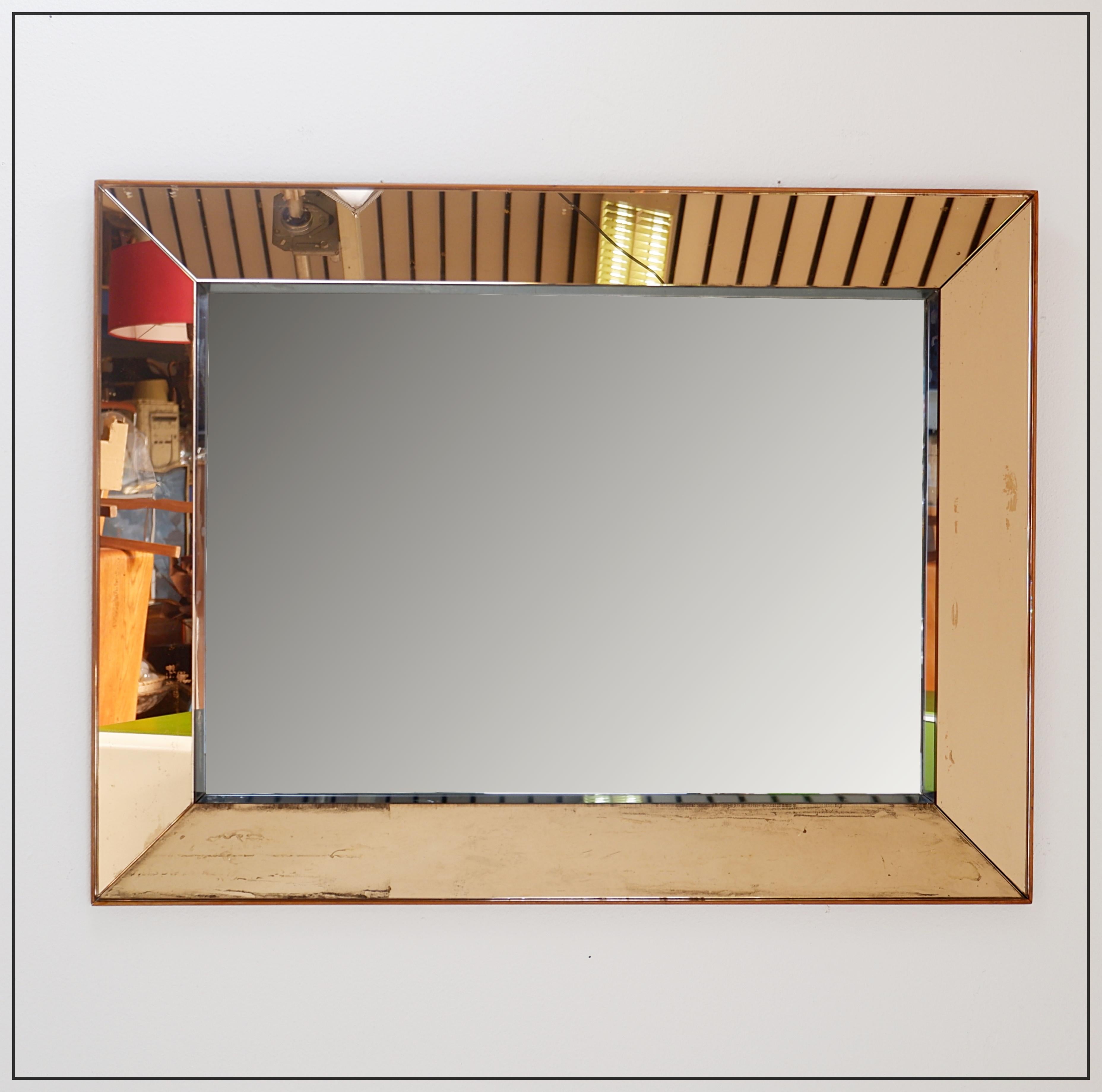 Jacques Adnet Style rectangular mirror with pink parclose , circa 1935 1
