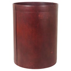 Jacques Adnet Style Red Brown Leather Wastepaper Basket Bin, France, 1970s