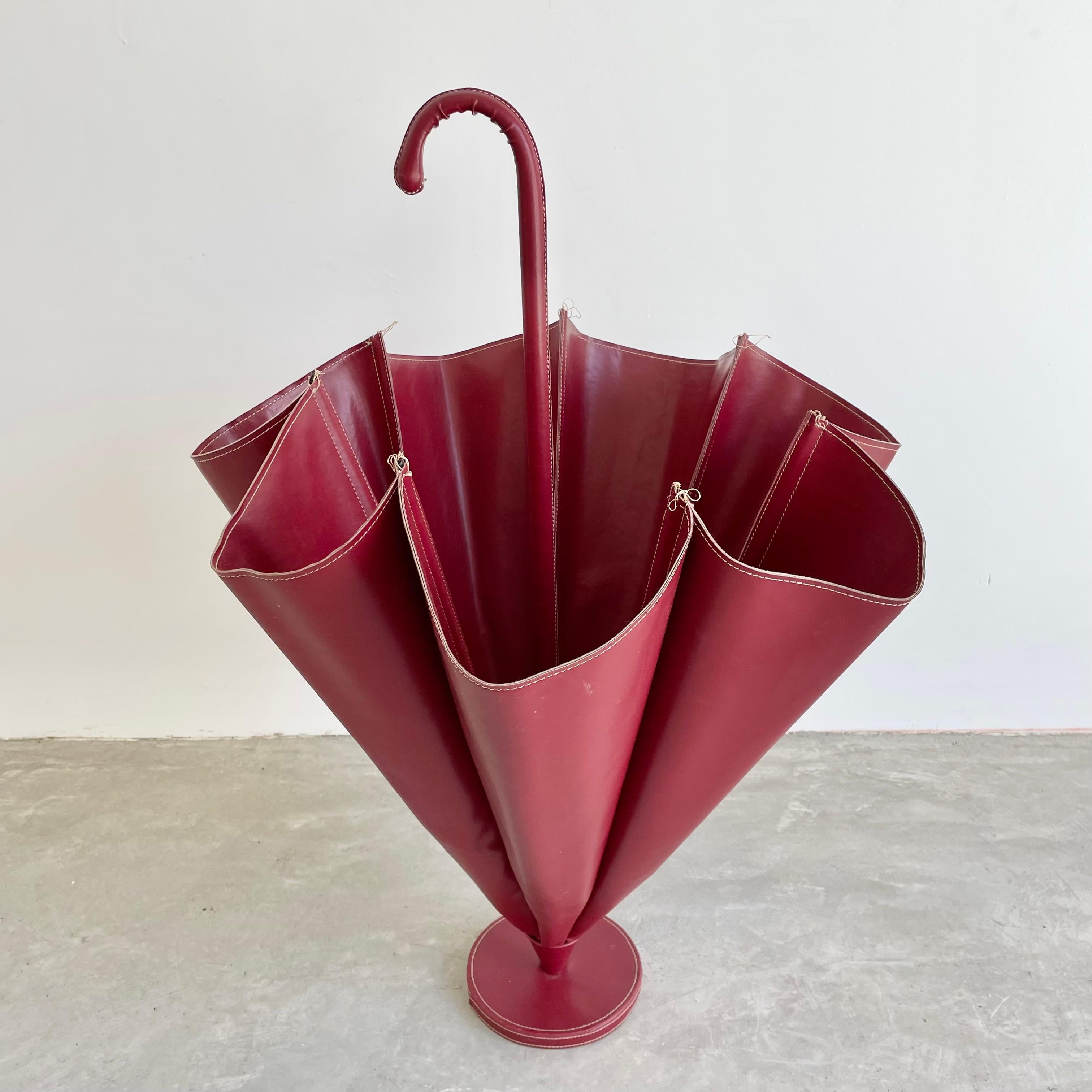 Jacques Adnet Style Red Skai Umbrella Stand, 1950s France 4