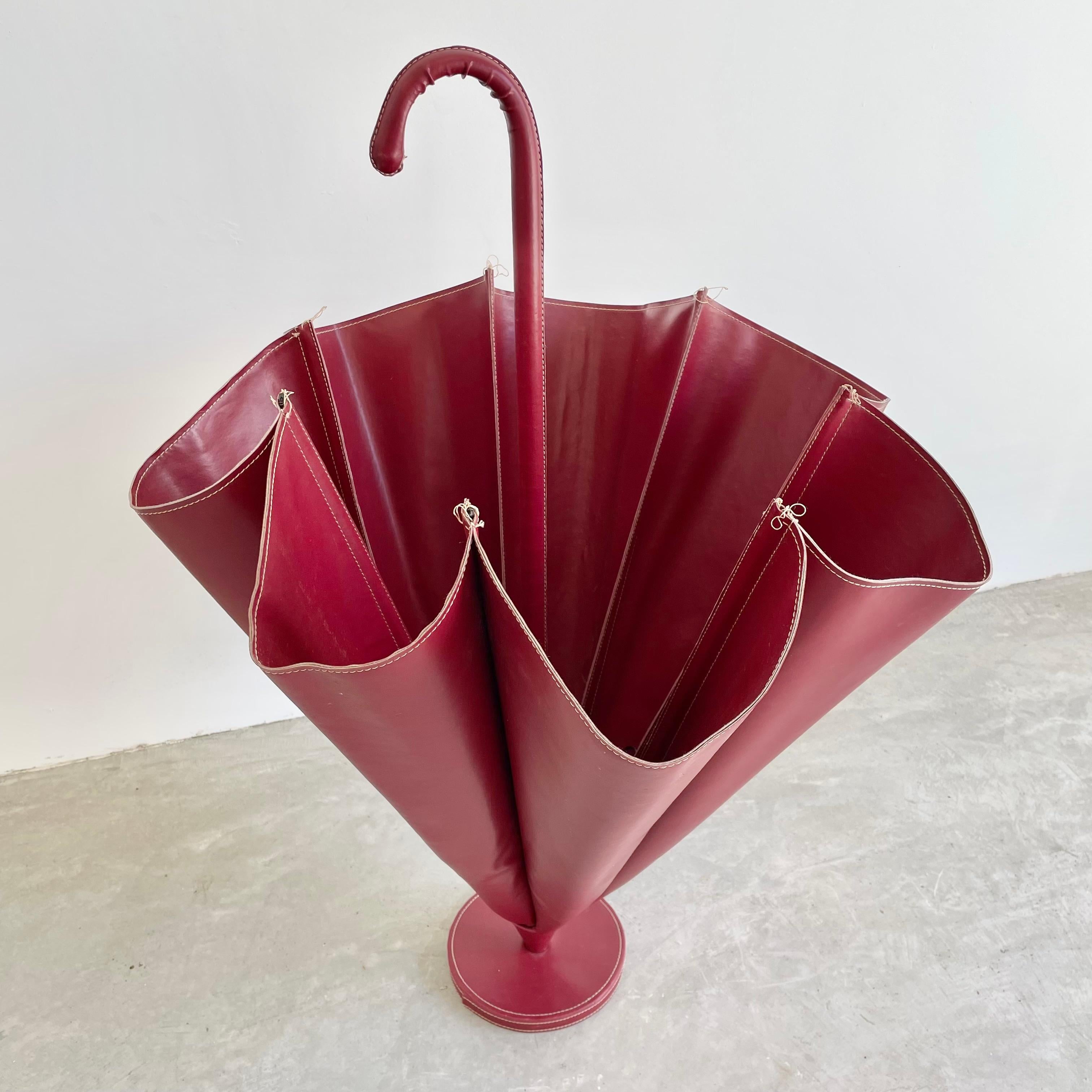 Jacques Adnet Style Red Skai Umbrella Stand, 1950s France 5