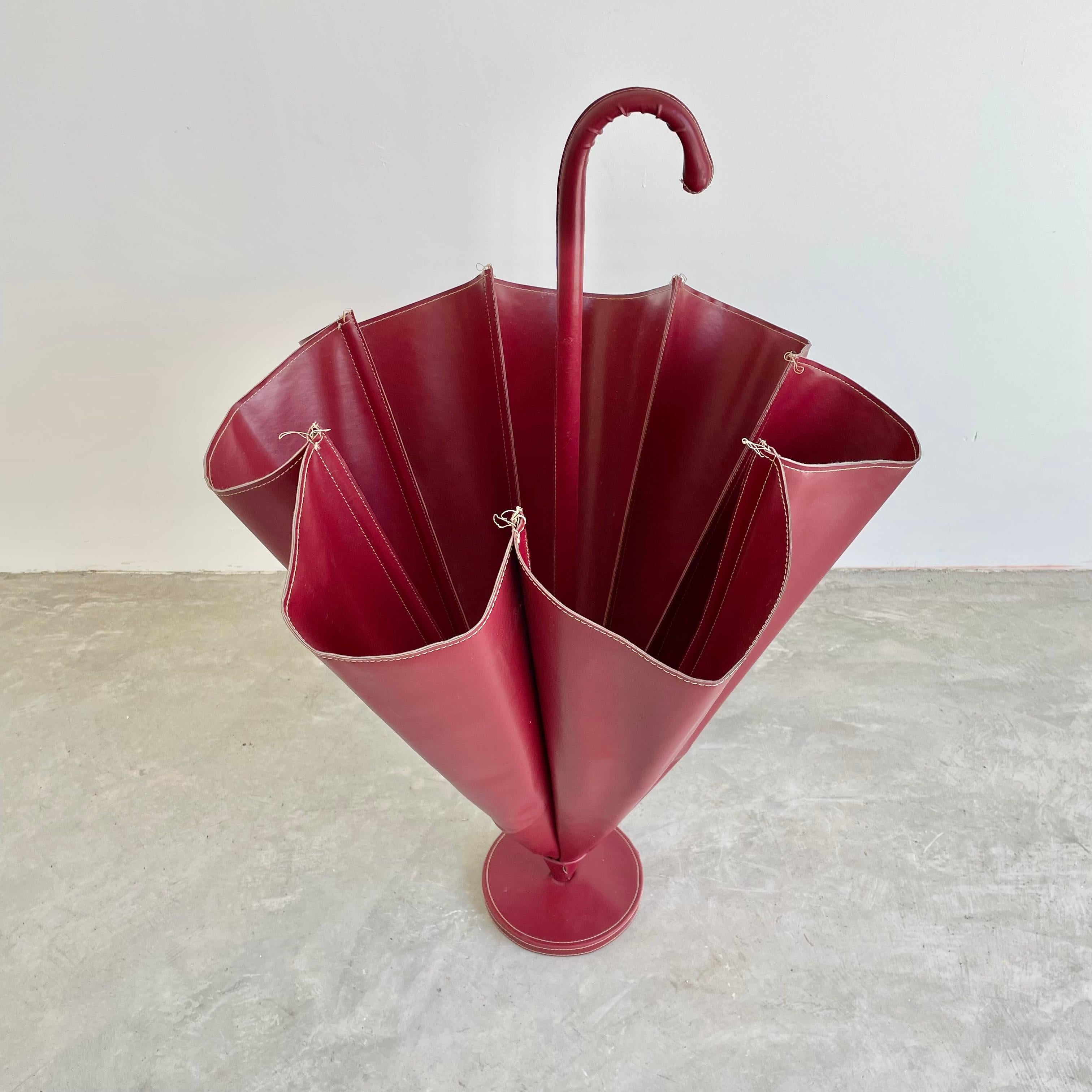 Art Deco Jacques Adnet Style Red Skai Umbrella Stand, 1950s France