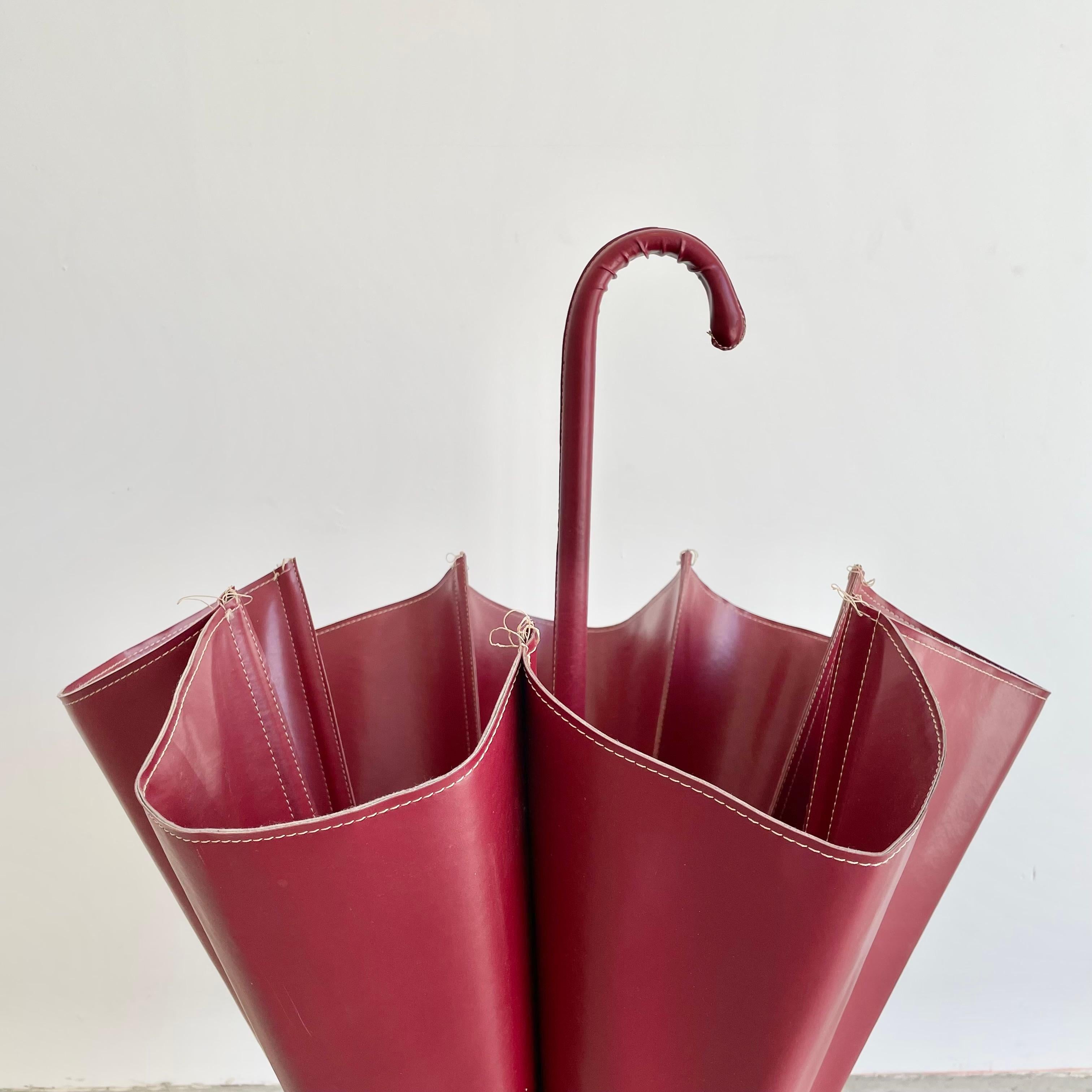 French Jacques Adnet Style Red Skai Umbrella Stand, 1950s France