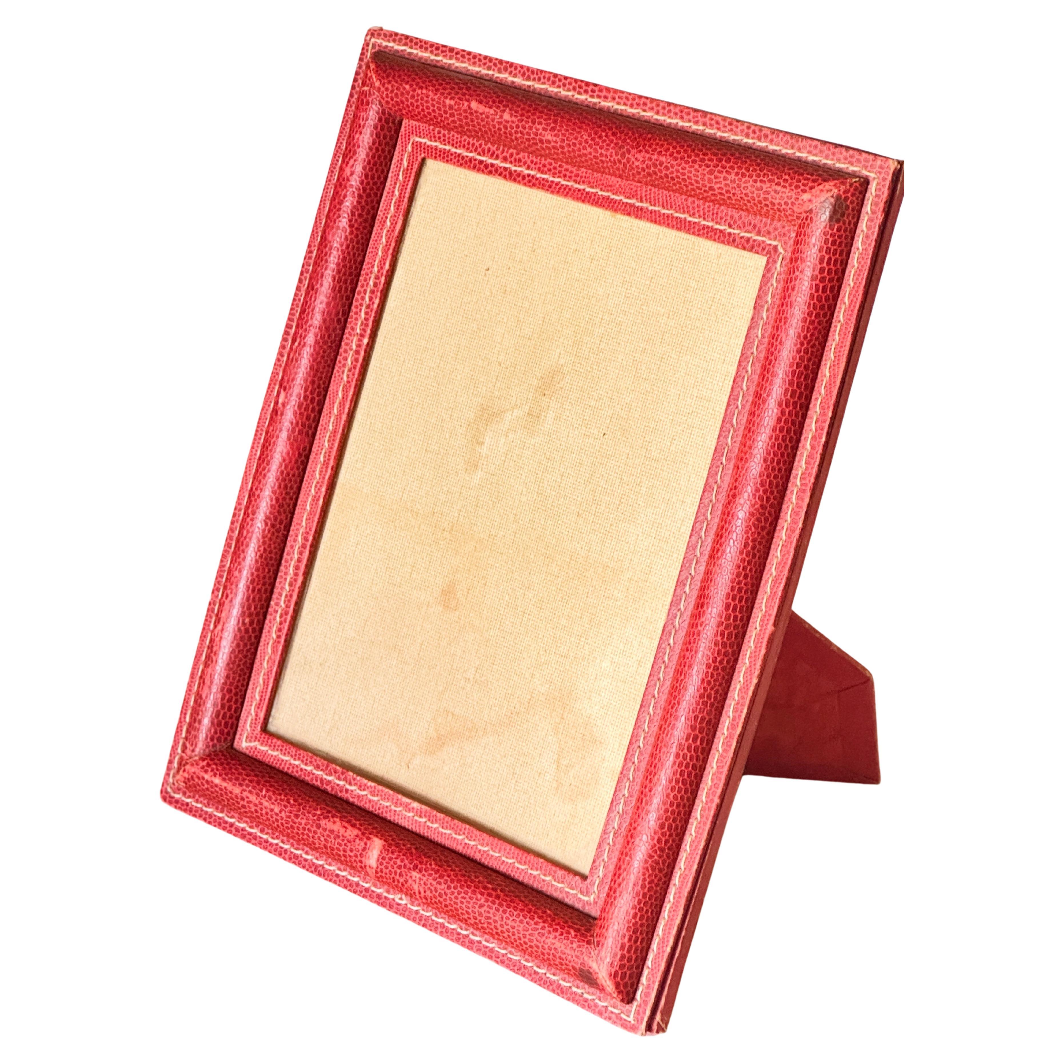 Jacques Adnet Style, Red Stitched Leather Picture Frame, France 1940 For Sale