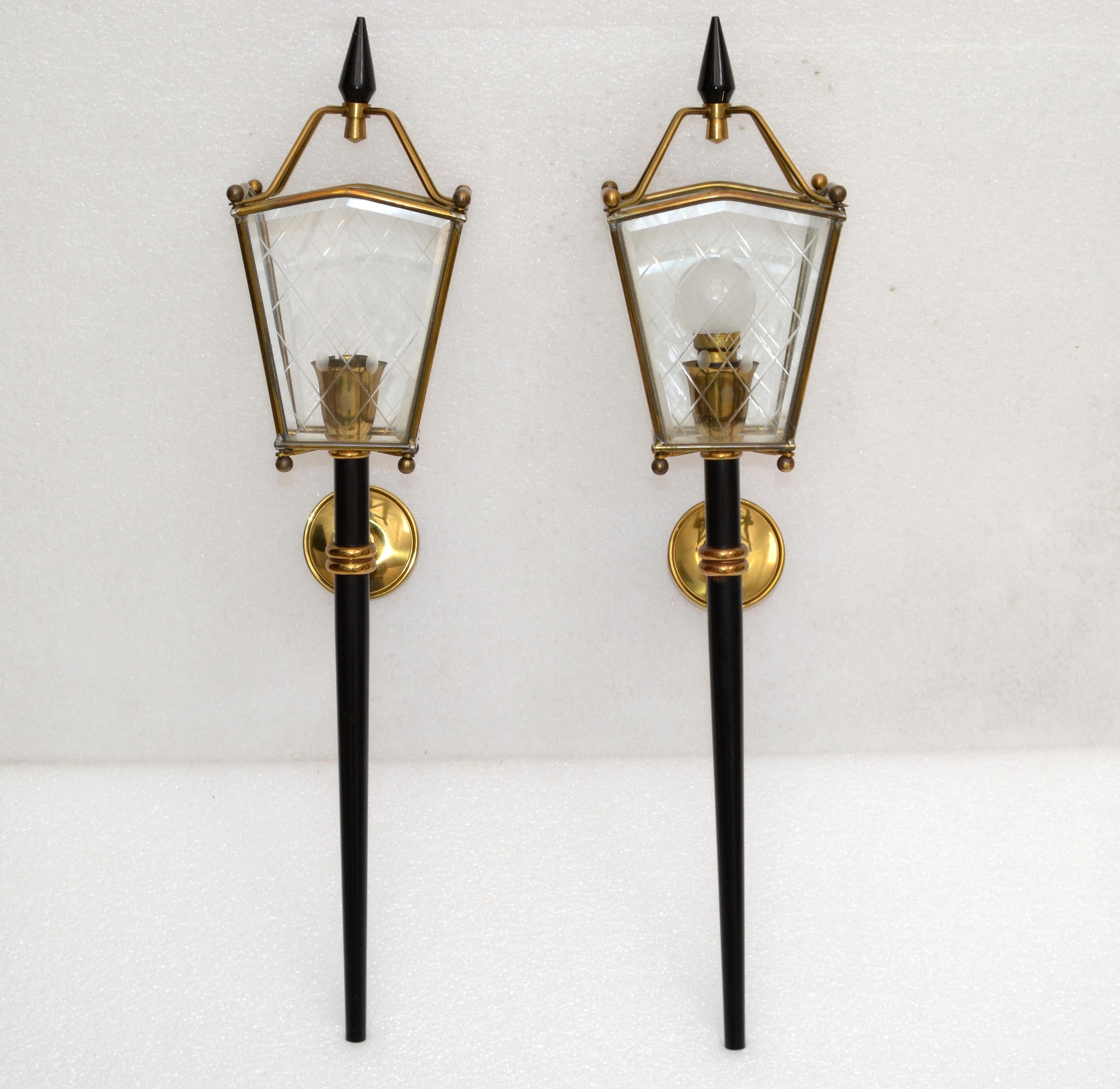 Jacques Adnet Style Sconces Lantern Wall Lamps French Mid-Century Modern, Pair 7