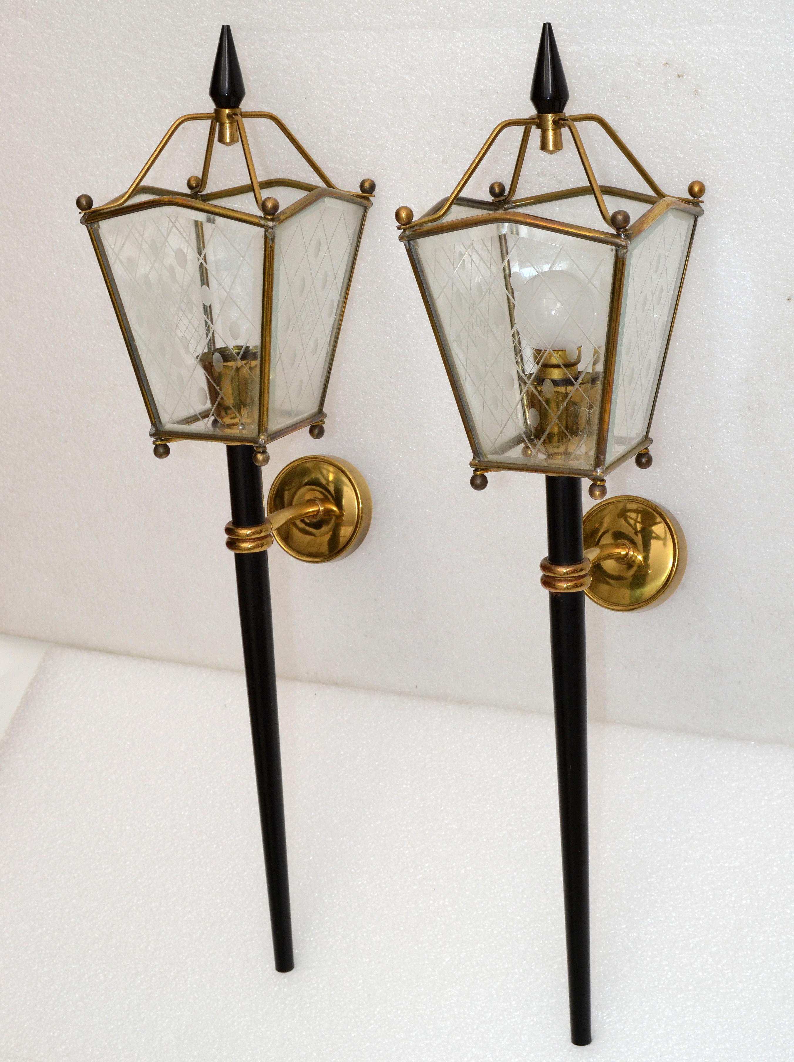 Jacques Adnet Style Sconces Lantern Wall Lamps French Mid-Century Modern, Pair 8