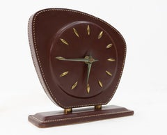 Jacques Adnet  Stitched Leather Desk Clock